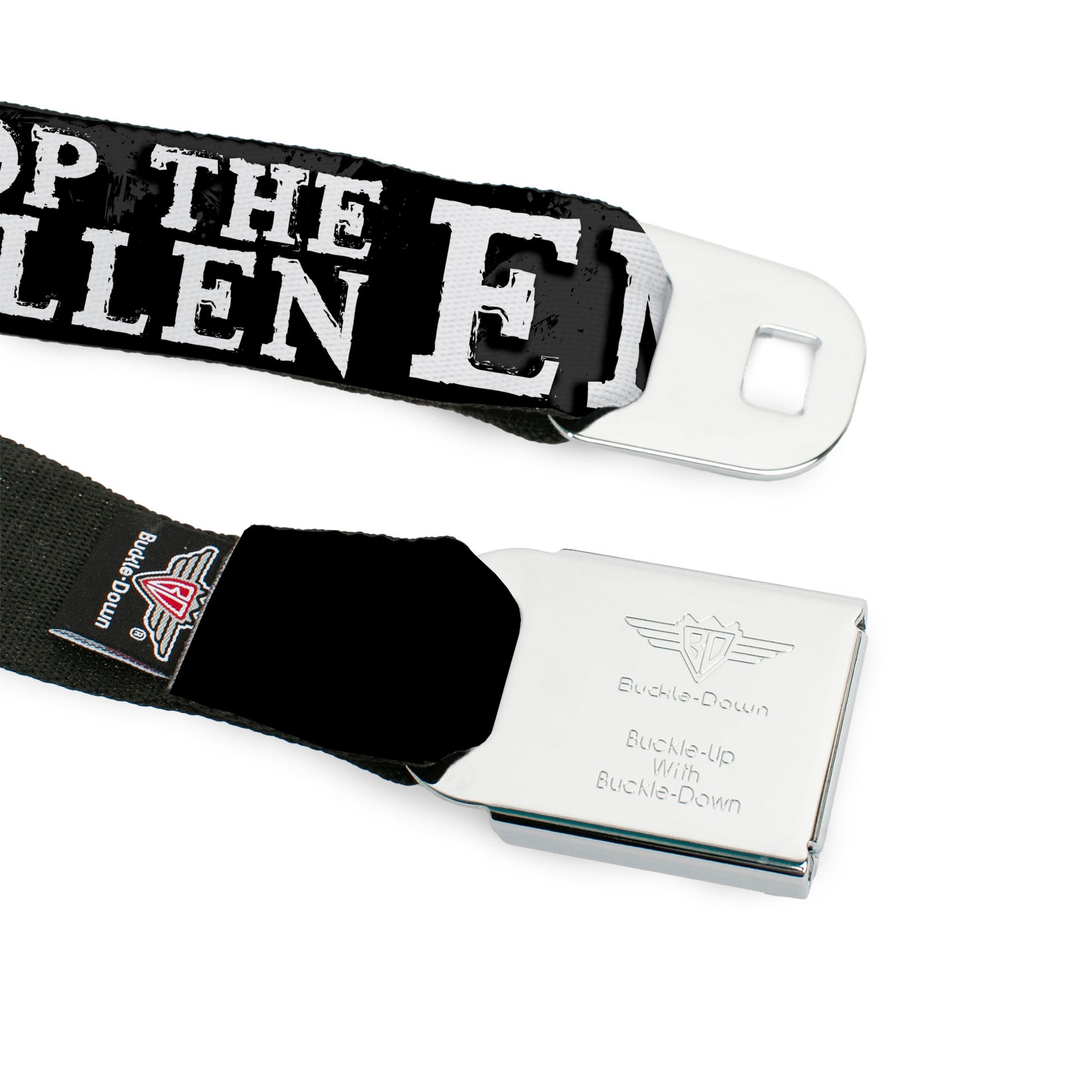 Winchester Logo Full Color Black White Seatbelt Belt - SUPERNATURAL STOP THE SULLEN EMO CRAP Black/Gray/White Webbing Seatbelt Belts Supernatural