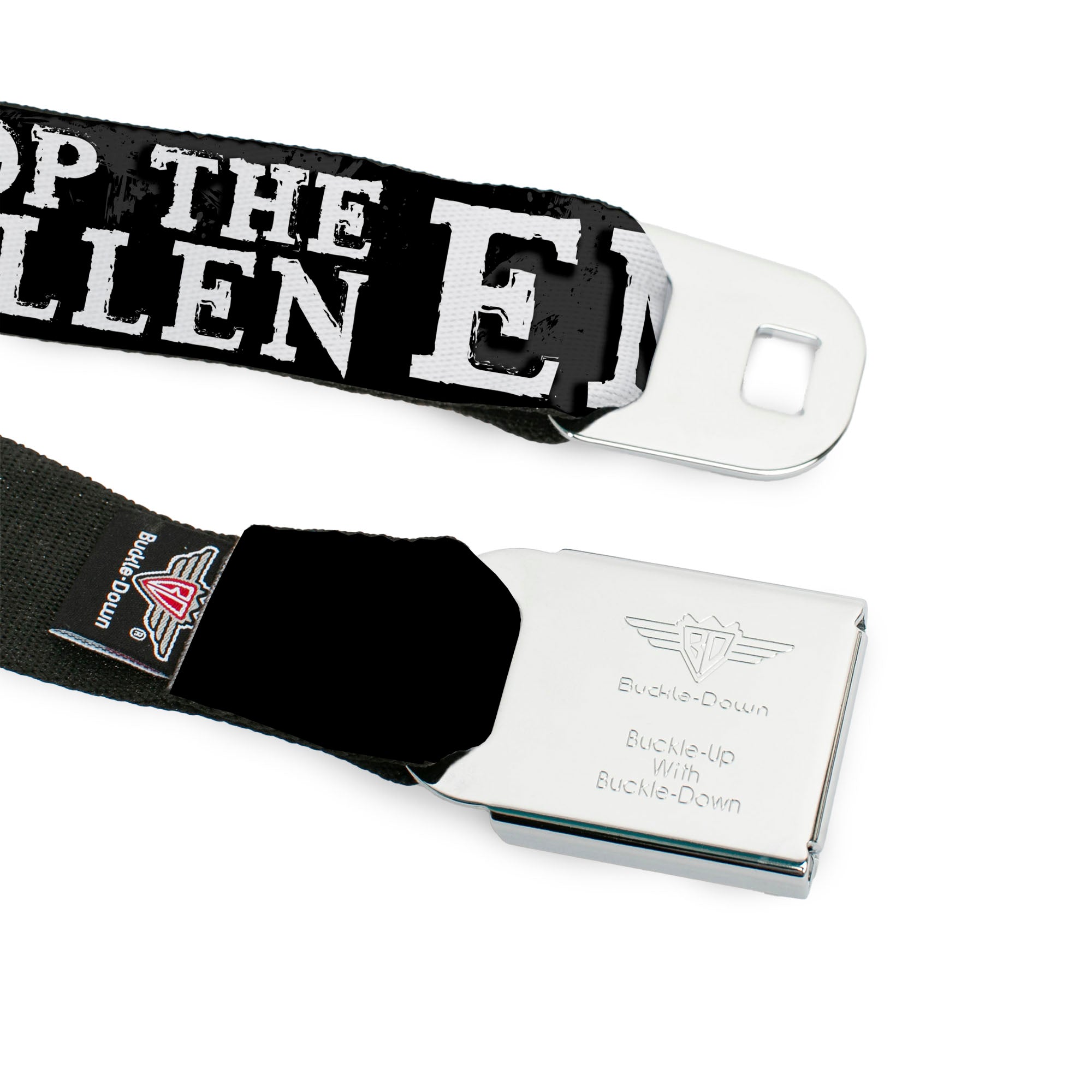 Winchester Logo Full Color Black White Seatbelt Belt - SUPERNATURAL STOP THE SULLEN EMO CRAP Black/Gray/White Webbing Seatbelt Belts Supernatural