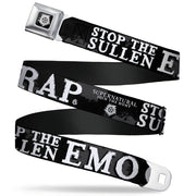 Winchester Logo Full Color Black White Seatbelt Belt - SUPERNATURAL STOP THE SULLEN EMO CRAP Black/Gray/White Webbing Seatbelt Belts Supernatural