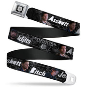 Winchester Logo Full Color Black White Seatbelt Belt - SUPERNATURAL 4-Character Poses/ASSBUTT-BITCH-JERK-IDJITS Black/Gray/White Webbing Seatbelt Belts Supernatural