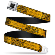 SUPERNATURAL-JOIN THE HUNT Full Color Black/White Seatbelt Belt - SUPERNATURAL JOIN THE HUNT Title Logo and CASTIEL Wings Yellow/Black Webbing Seatbelt Belts Supernatural