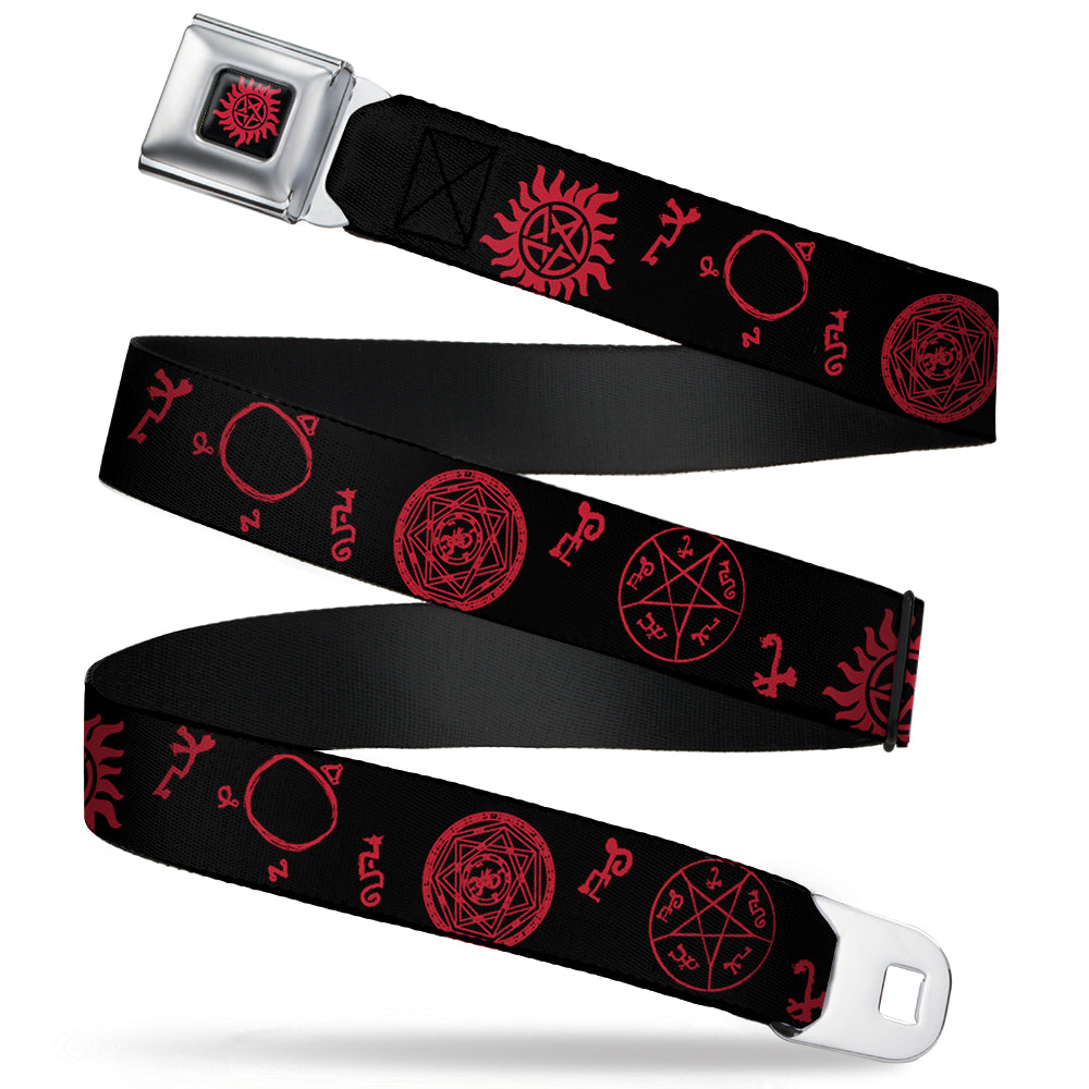 Winchester Pentagram Full Color Black Red Seatbelt Belt - Supernatural Symbols Scattered Black/Red Webbing Seatbelt Belts Supernatural