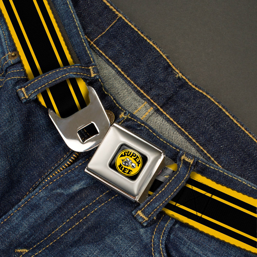 SUPER BEE Logo Full Color Black Yellow White Seatbelt Belt - SUPER BEE Logo/Stripes Black/Yellow/White Webbing Seatbelt Belts Dodge