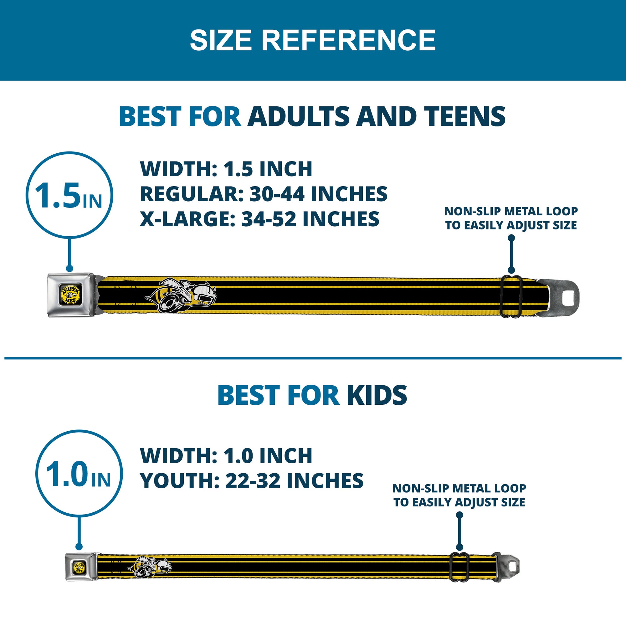 SUPER BEE Logo Full Color Black Yellow White Seatbelt Belt - SUPER BEE Logo/Stripes Black/Yellow/White Webbing Seatbelt Belts Dodge