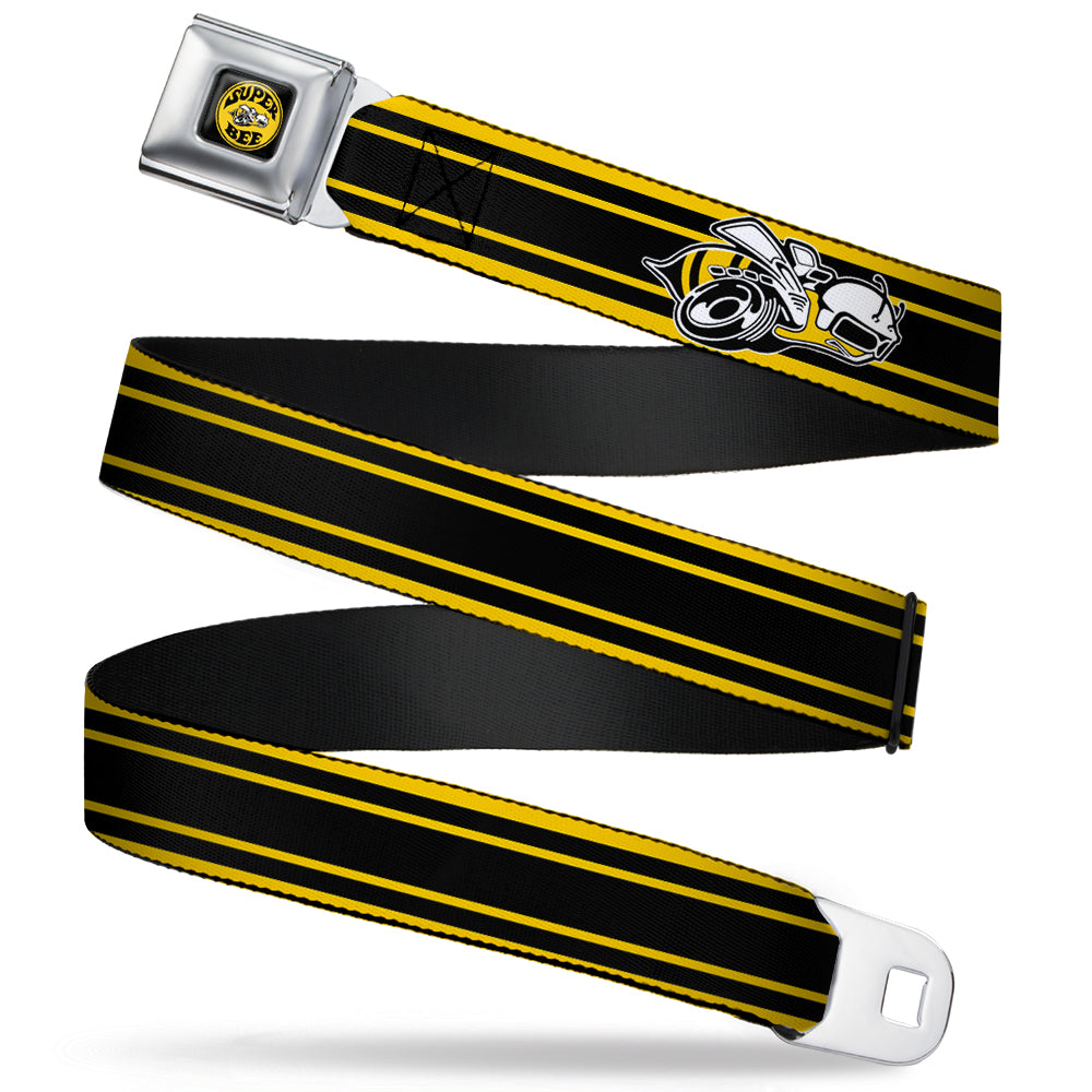 SUPER BEE Logo Full Color Black Yellow White Seatbelt Belt - SUPER BEE Logo/Stripes Black/Yellow/White Webbing Seatbelt Belts Dodge