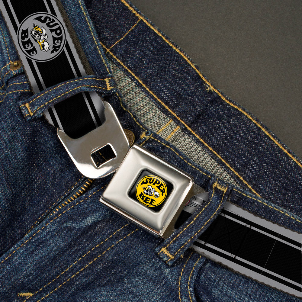 SUPER BEE Logo Full Color Black Yellow White Seatbelt Belt - SUPER BEE Logo/Stripes Black/Gray/Yellow/White Webbing Seatbelt Belts Dodge