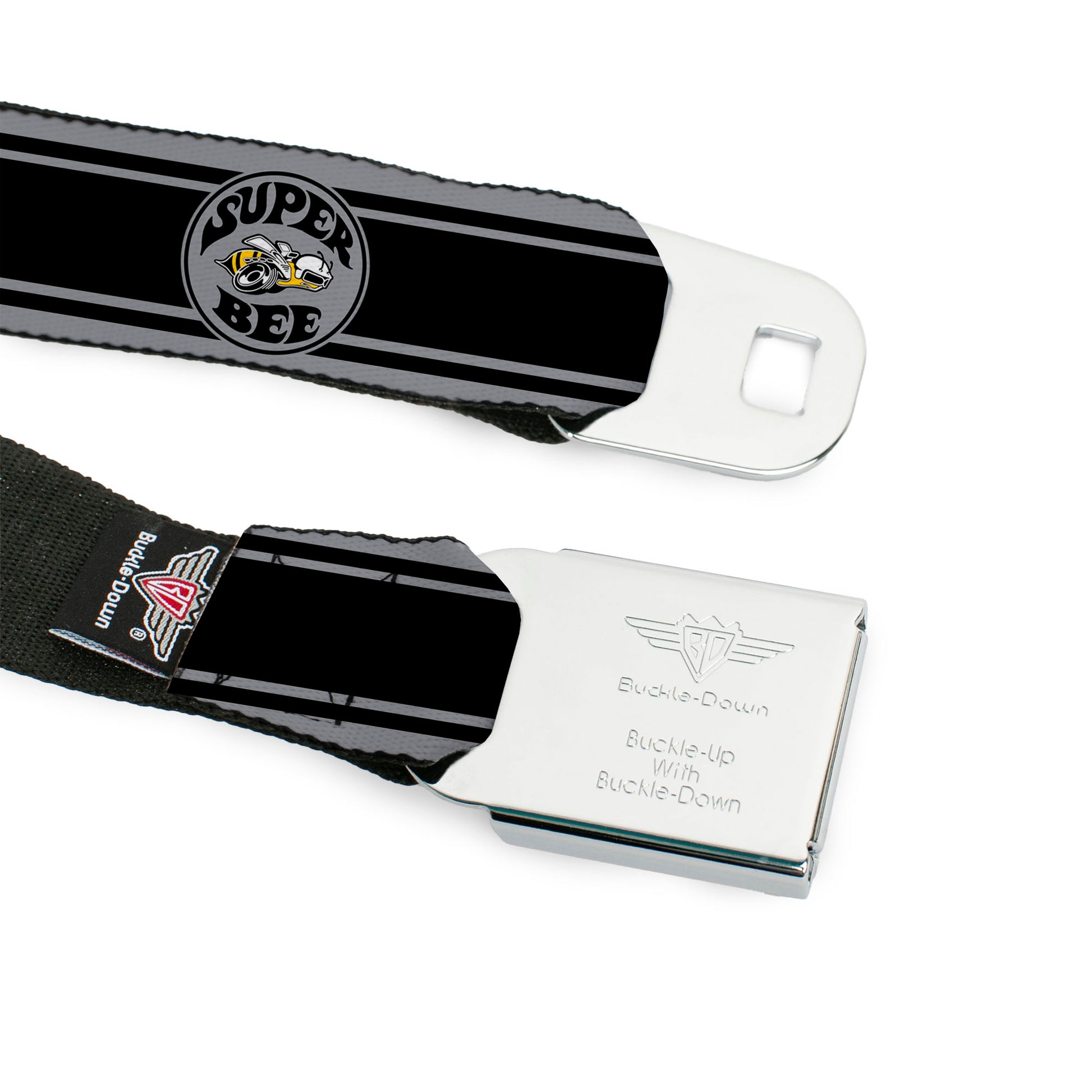SUPER BEE Logo Full Color Black Yellow White Seatbelt Belt - SUPER BEE Logo/Stripes Black/Gray/Yellow/White Webbing Seatbelt Belts Dodge
