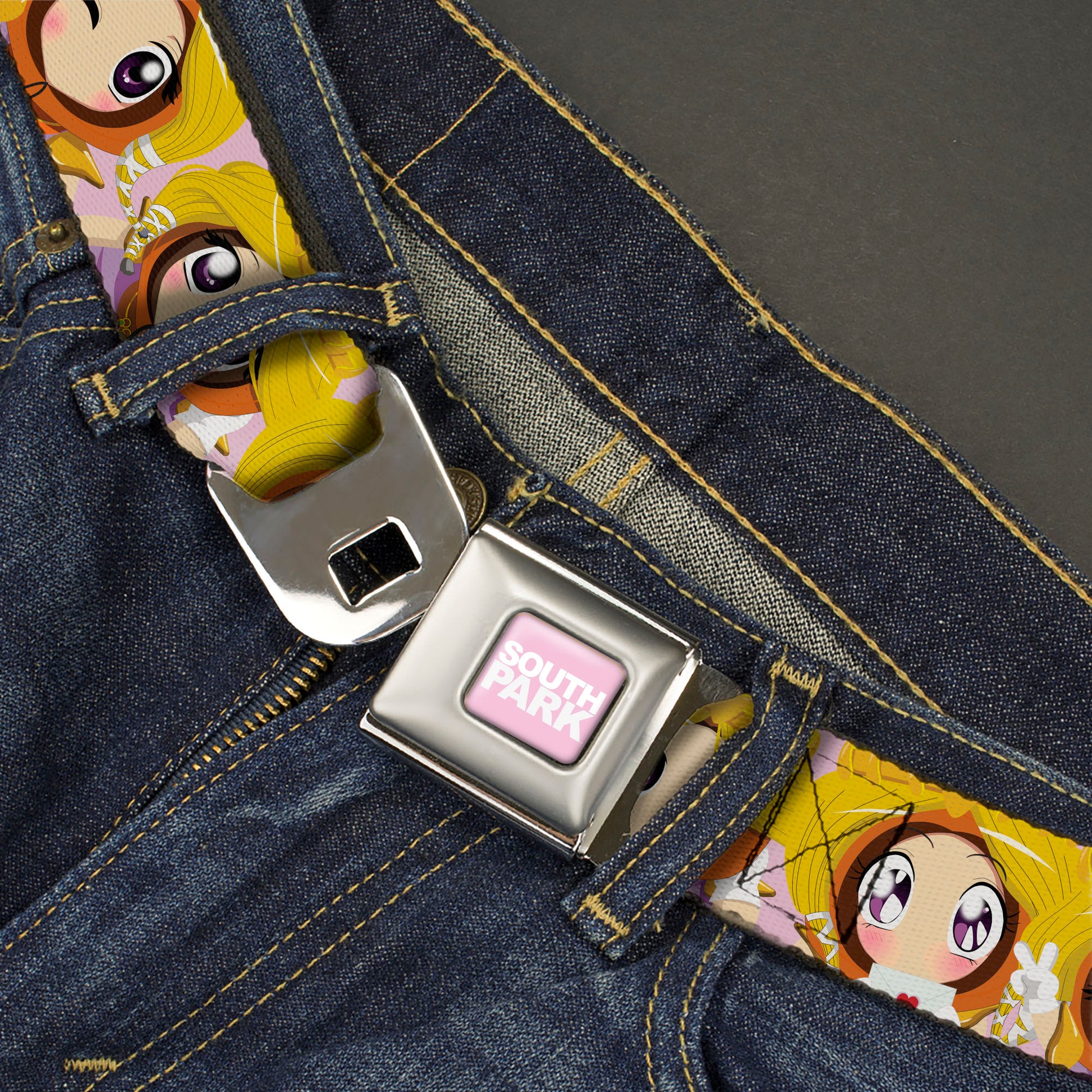 SOUTH PARK Title Logo Full Color Pink/White Seatbelt Belt - South Park Princess Kenny Expressions Pink Webbing Seatbelt Belts South Park