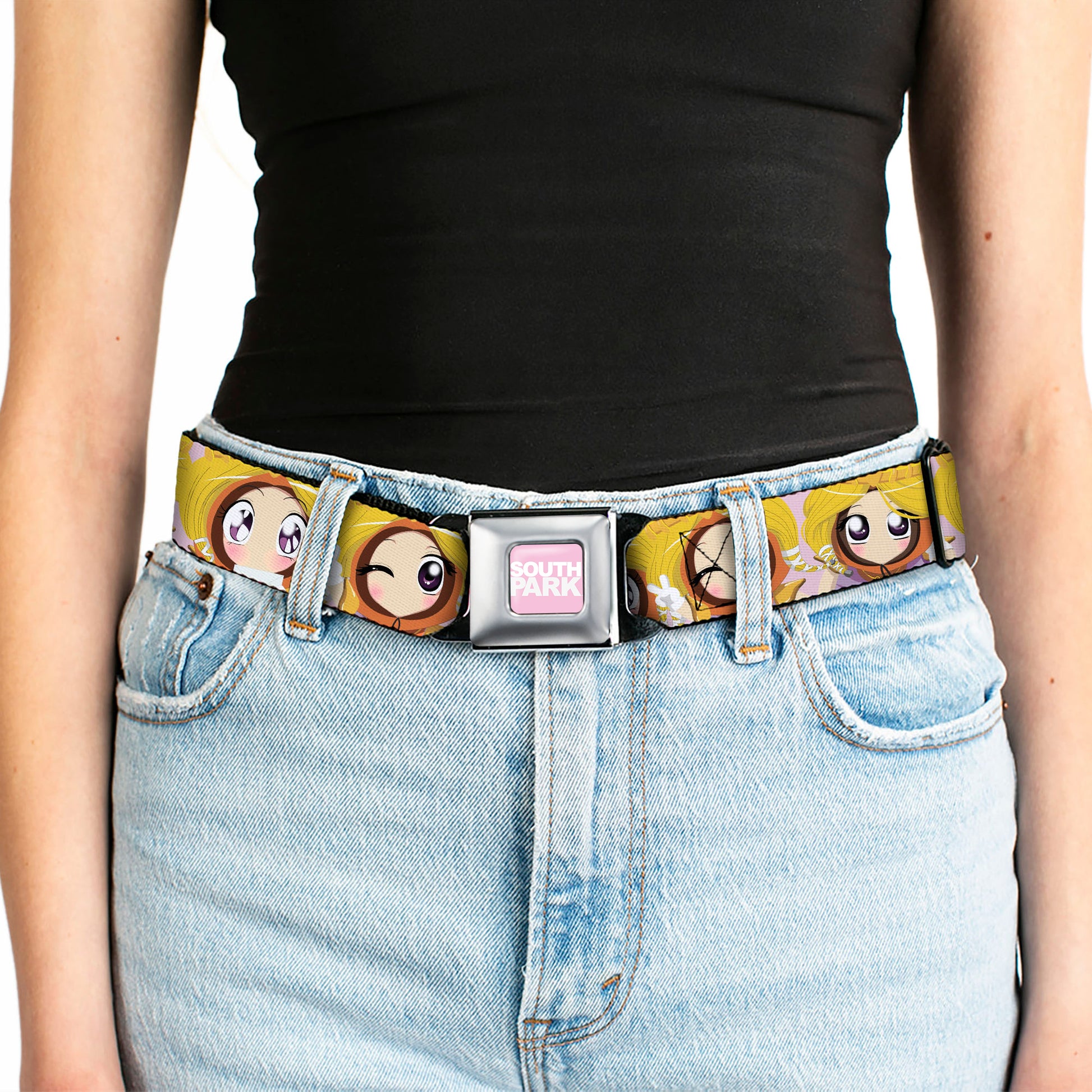 SOUTH PARK Title Logo Full Color Pink/White Seatbelt Belt - South Park Princess Kenny Expressions Pink Webbing Seatbelt Belts South Park
