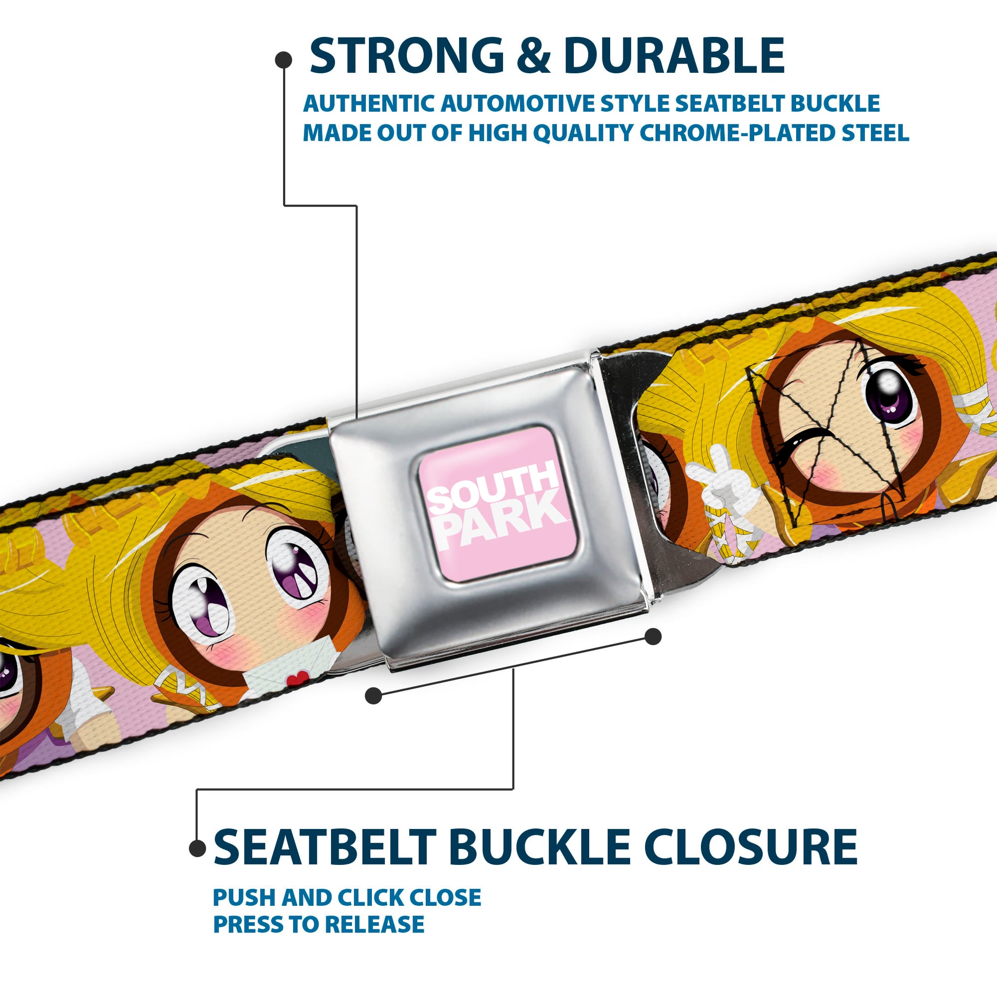 SOUTH PARK Title Logo Full Color Pink/White Seatbelt Belt - South Park Princess Kenny Expressions Pink Webbing Seatbelt Belts South Park