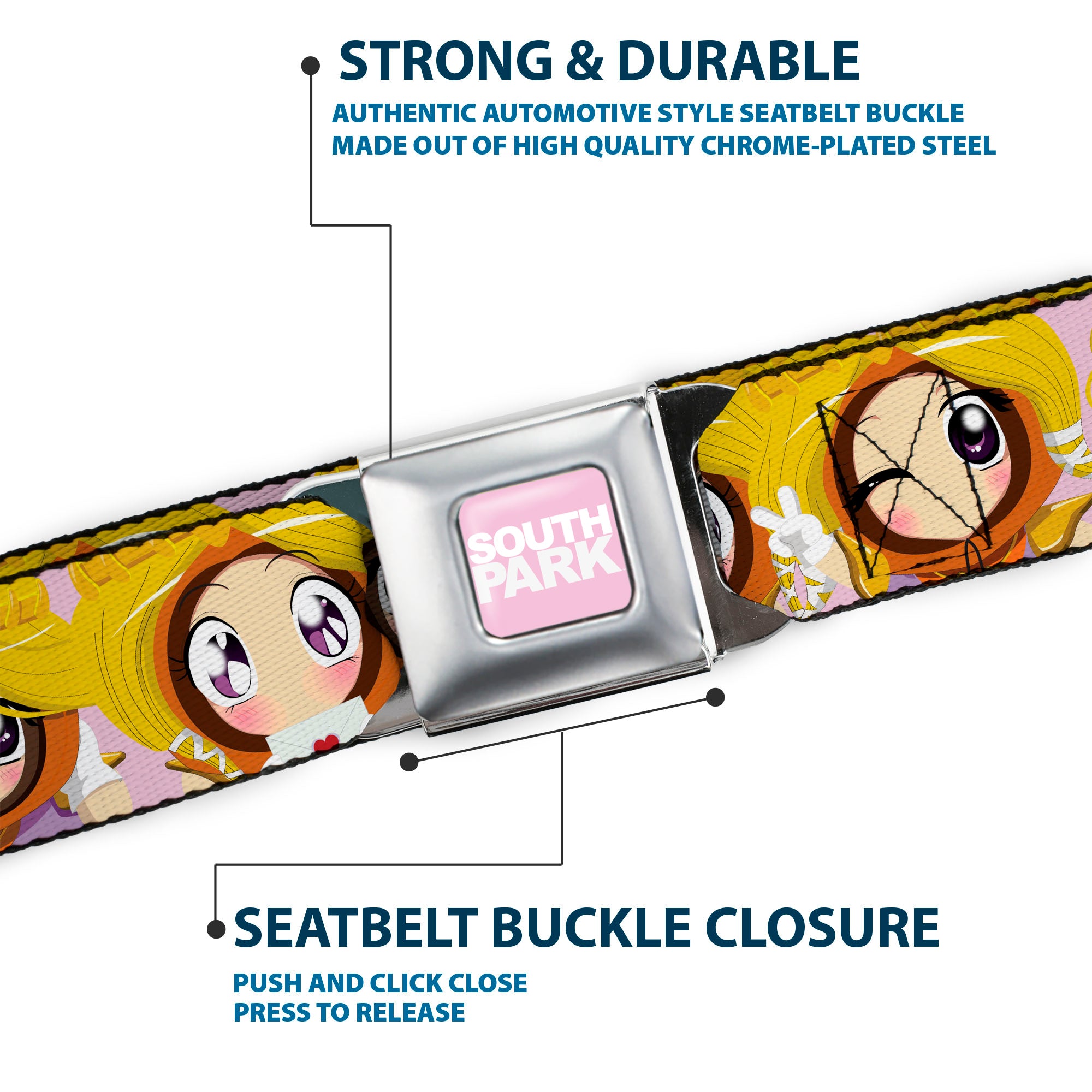 SOUTH PARK Title Logo Full Color Pink/White Seatbelt Belt - South Park Princess Kenny Expressions Pink Webbing Seatbelt Belts South Park