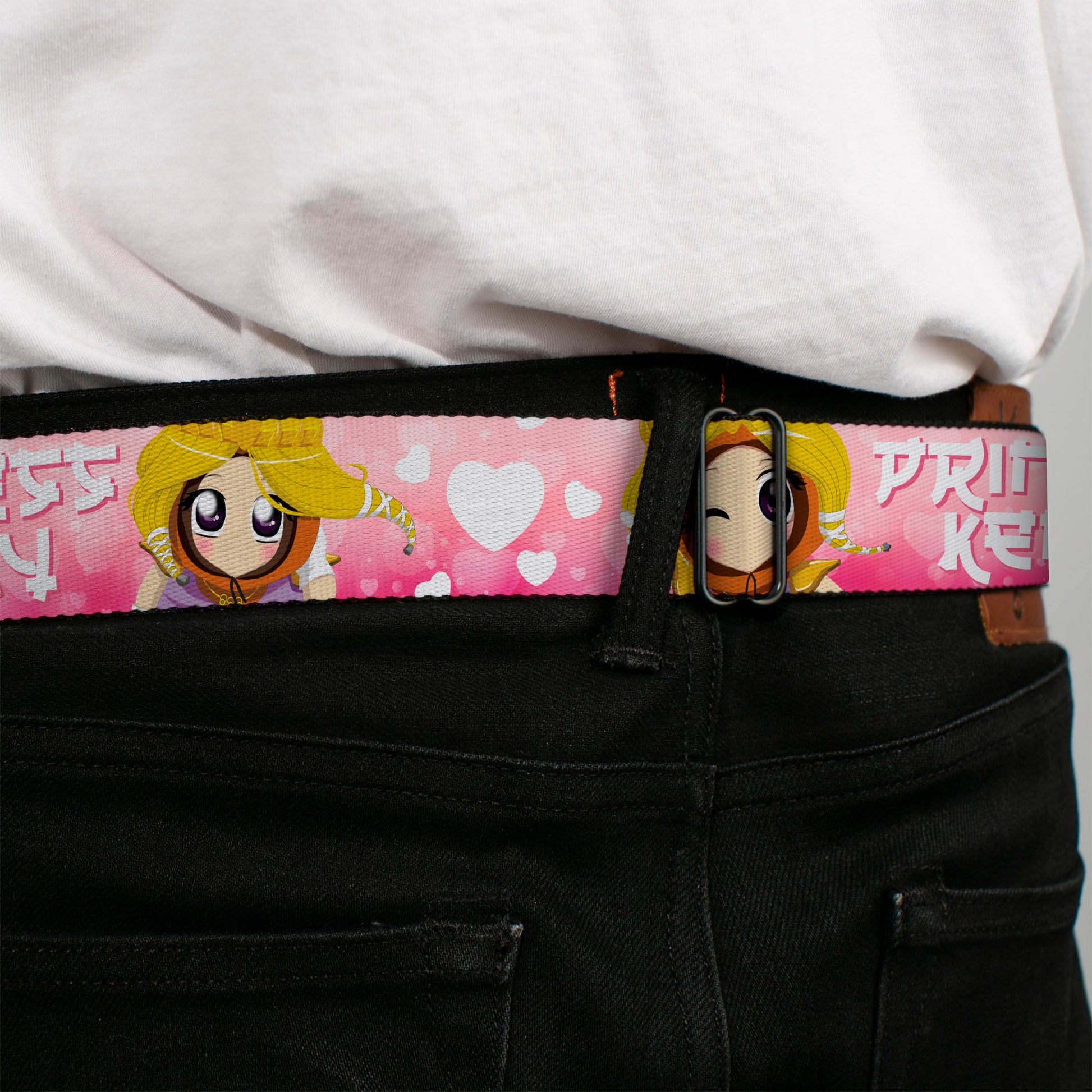 SOUTH PARK Title Logo Full Color Pink/White Seatbelt Belt - South Park PRINCESS KENNY Poses and Text Pinks/White Webbing Seatbelt Belts South Park