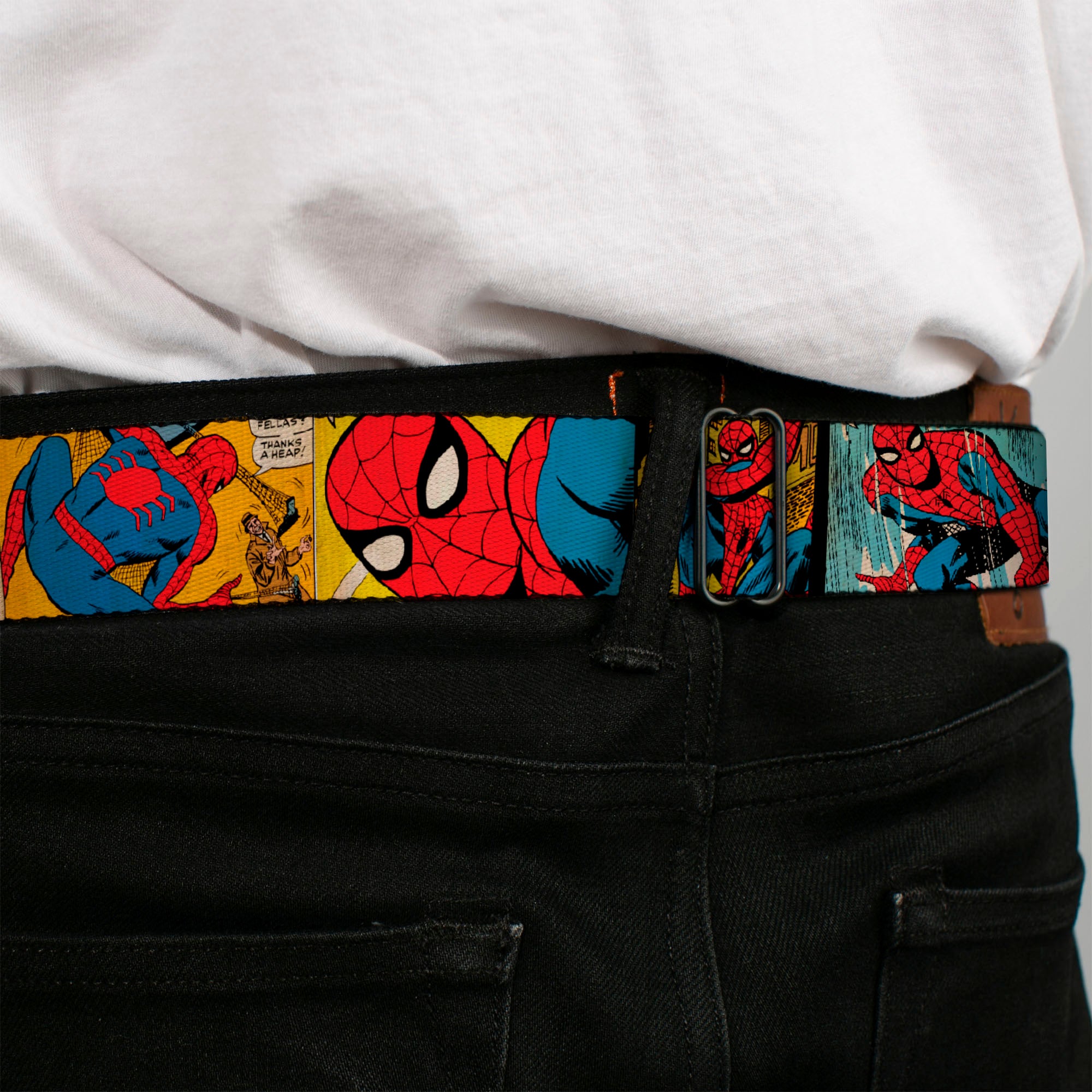 Spider-Man Full Color Seatbelt Belt - Spider-Man Comic Strip Webbing Seatbelt Belts Marvel Comics