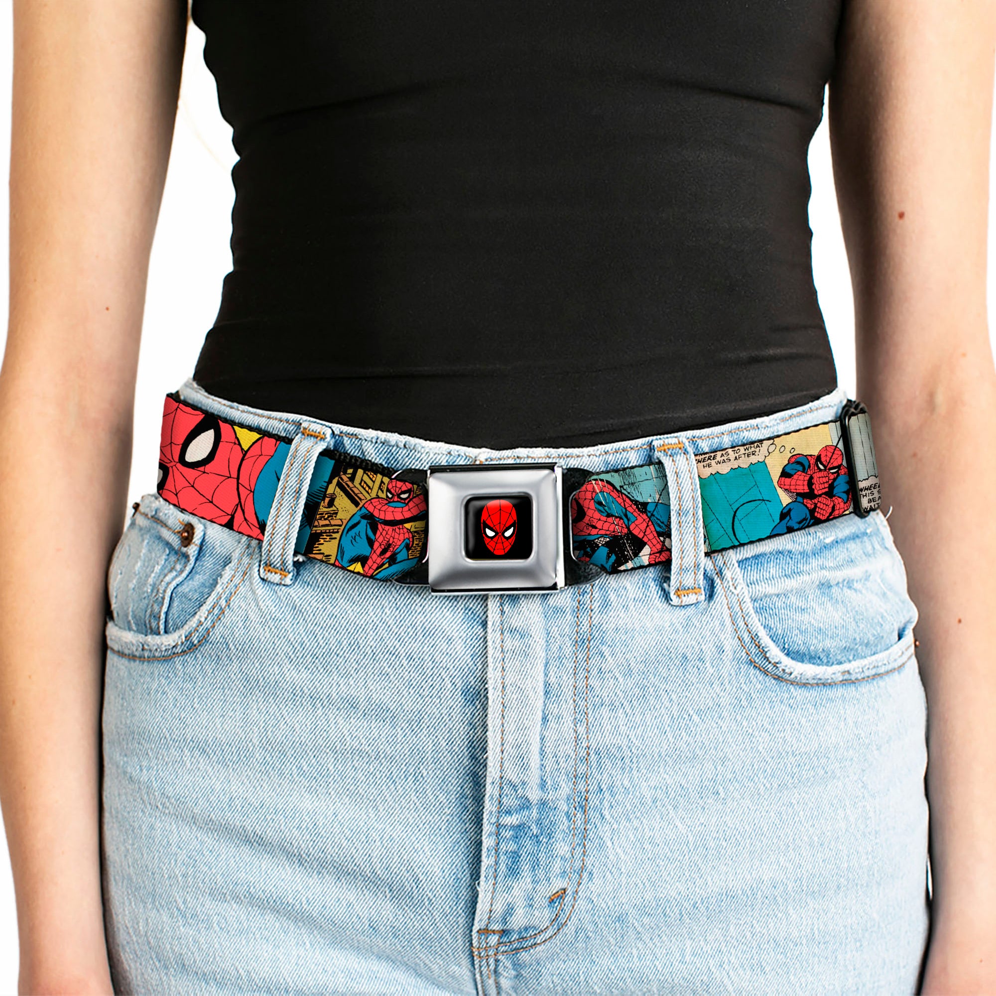 Spider-Man Full Color Seatbelt Belt - Spider-Man Comic Strip Webbing Seatbelt Belts Marvel Comics