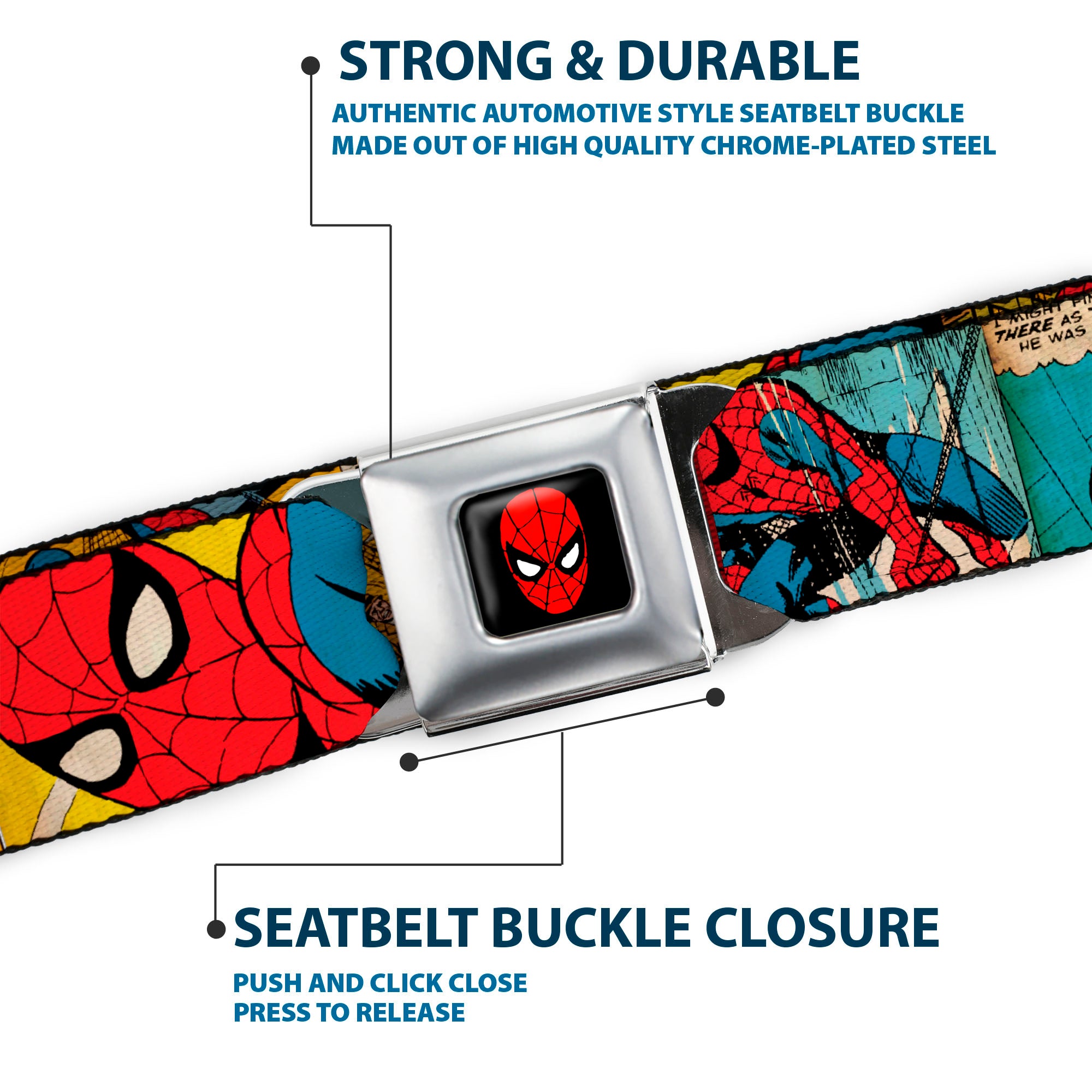 Spider-Man Full Color Seatbelt Belt - Spider-Man Comic Strip Webbing Seatbelt Belts Marvel Comics