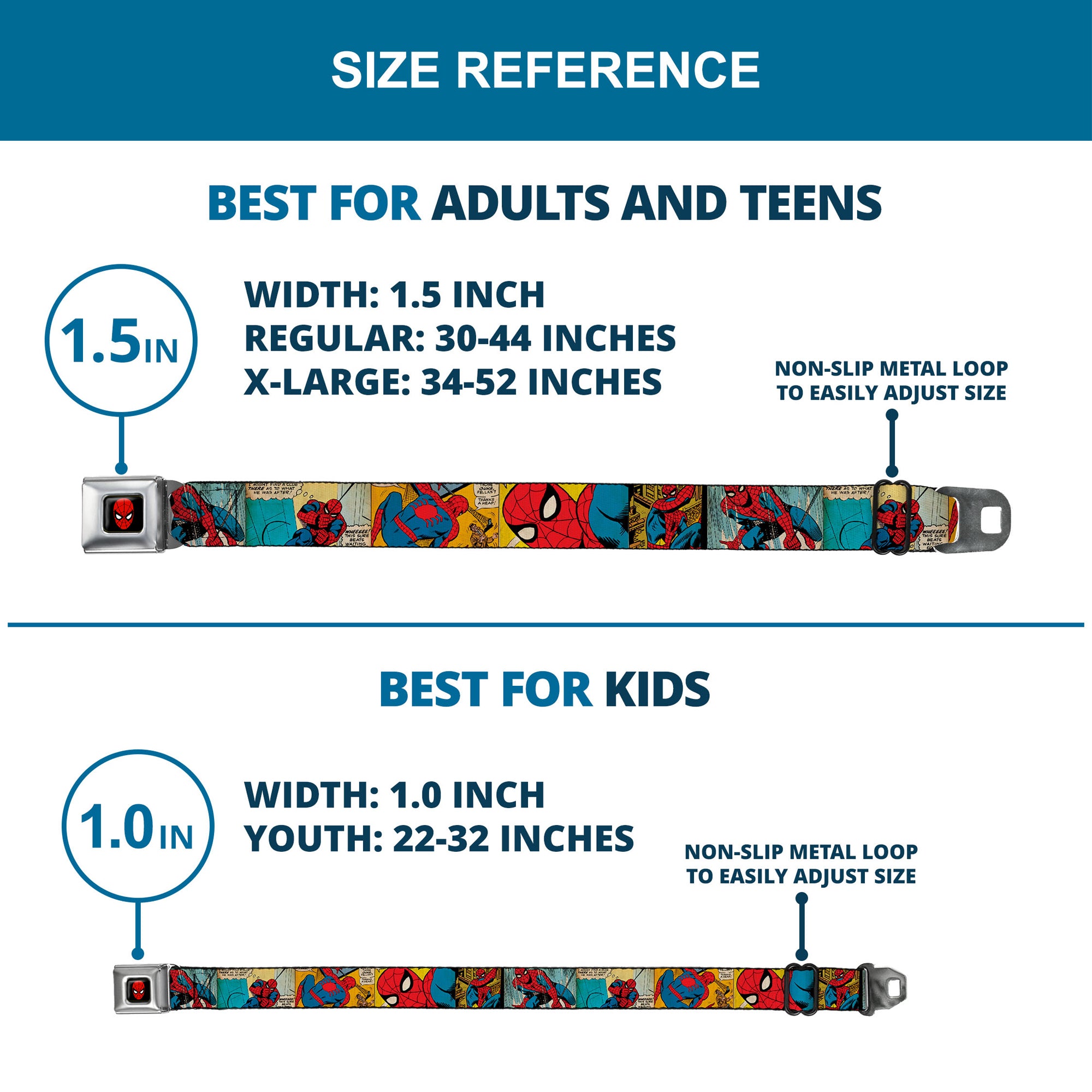 Spider-Man Full Color Seatbelt Belt - Spider-Man Comic Strip Webbing Seatbelt Belts Marvel Comics