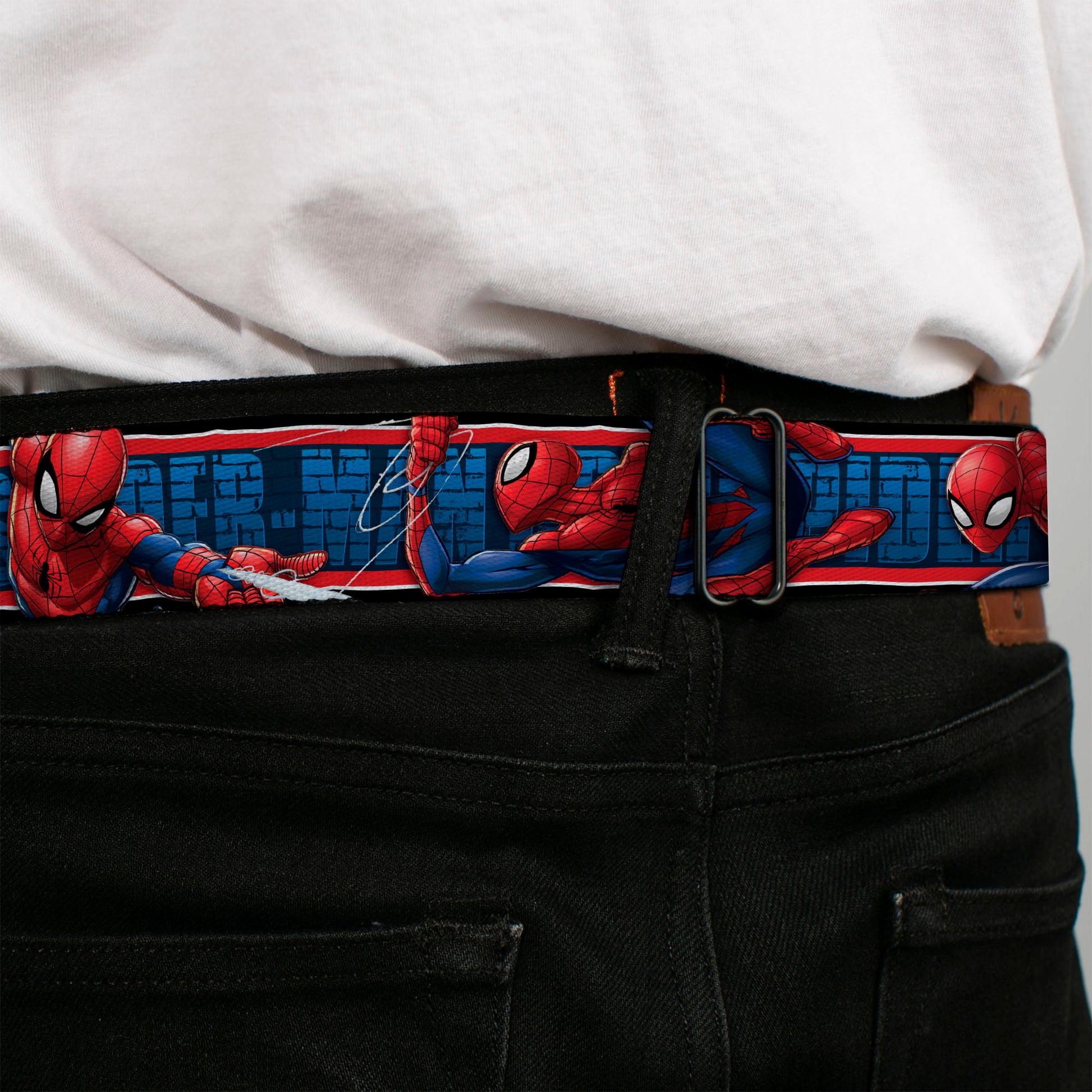 Spider Logo5 Full Color Red/Black Seatbelt Belt - SPIDER-MAN 3-Action Poses/Bricks/Stripe Blues/Red/White Webbing Seatbelt Belts Marvel Comics