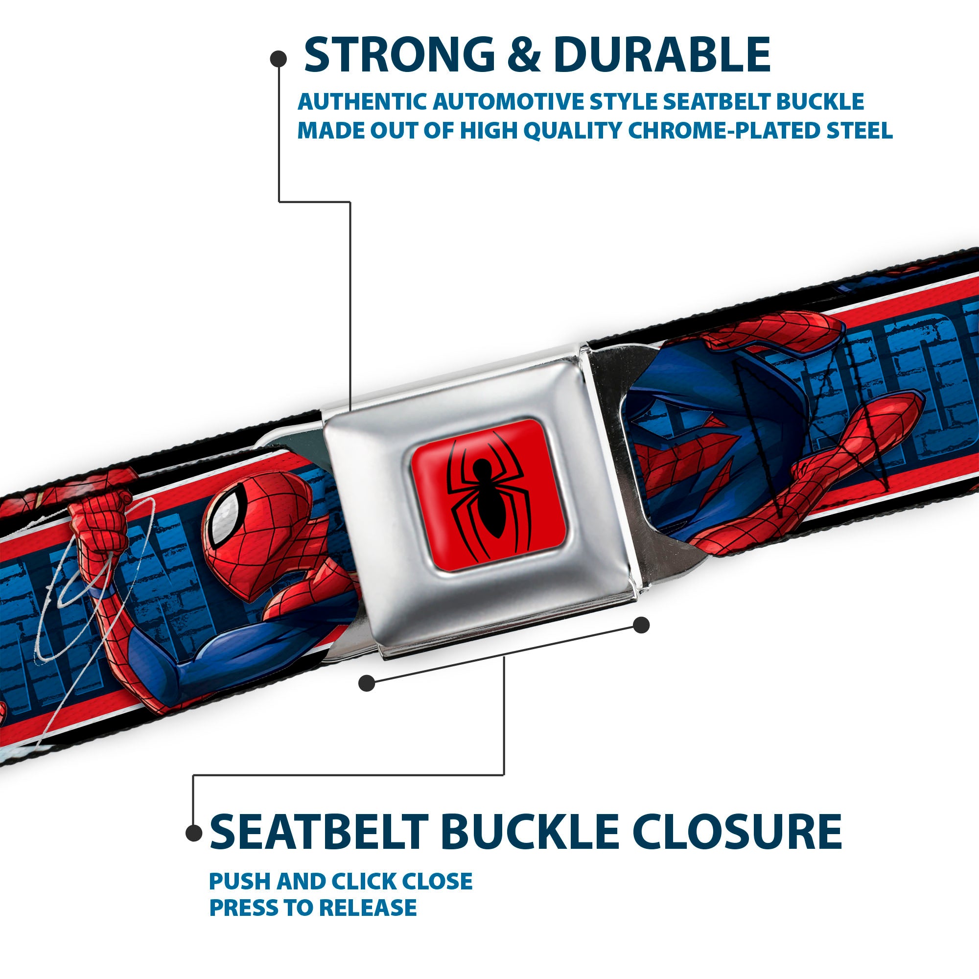 Spider Logo5 Full Color Red/Black Seatbelt Belt - SPIDER-MAN 3-Action Poses/Bricks/Stripe Blues/Red/White Webbing Seatbelt Belts Marvel Comics