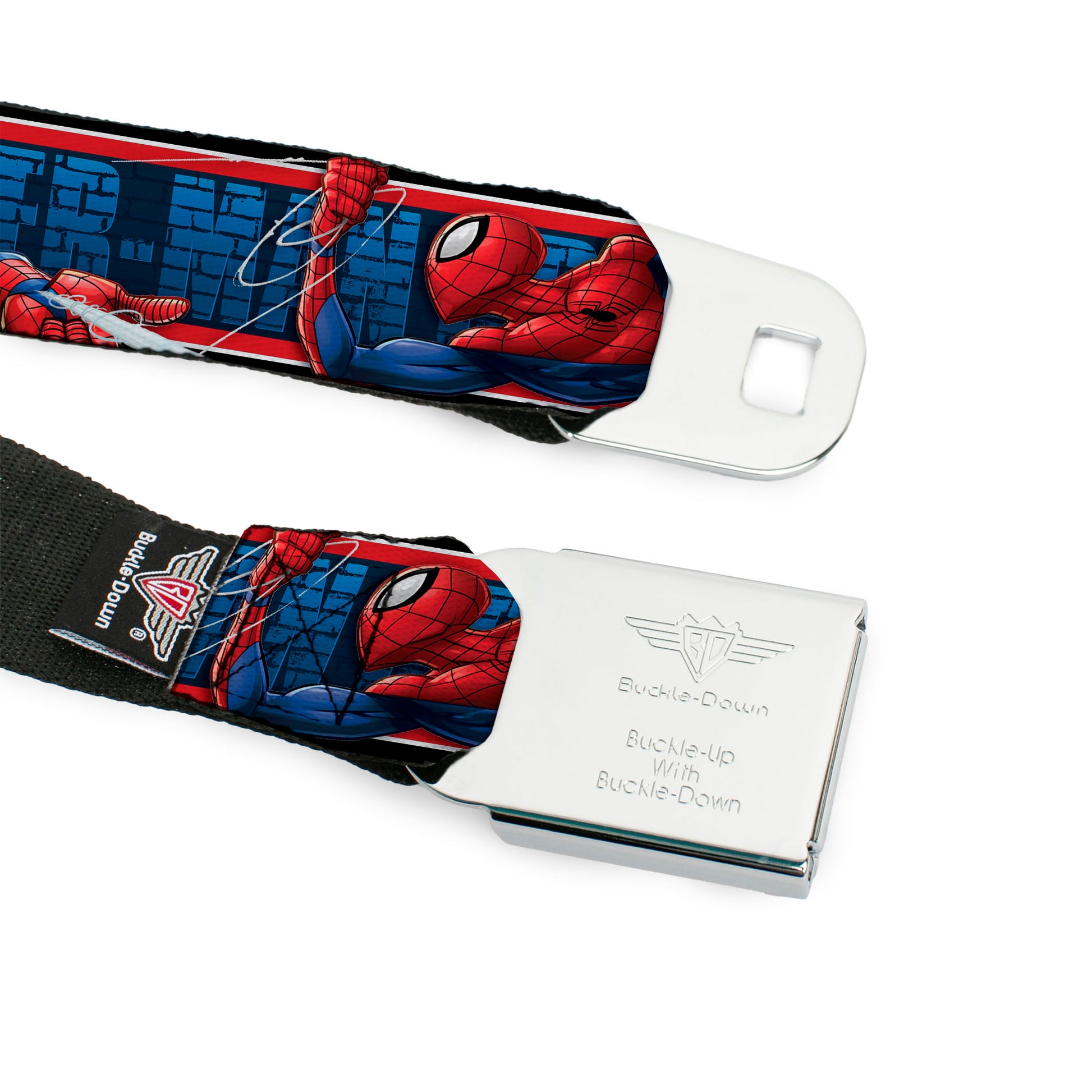 Spider Logo5 Full Color Red/Black Seatbelt Belt - SPIDER-MAN 3-Action Poses/Bricks/Stripe Blues/Red/White Webbing Seatbelt Belts Marvel Comics