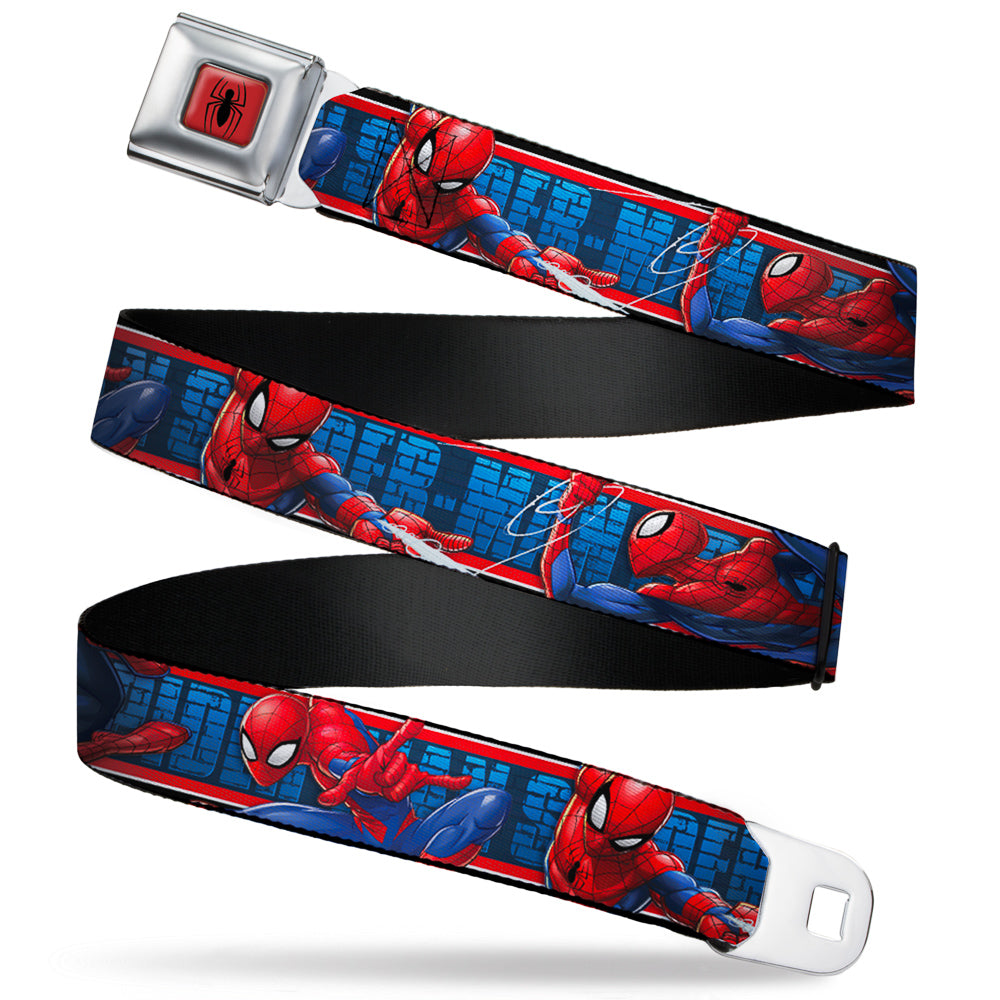 Spider Logo5 Full Color Red/Black Seatbelt Belt - SPIDER-MAN 3-Action Poses/Bricks/Stripe Blues/Red/White Webbing Seatbelt Belts Marvel Comics