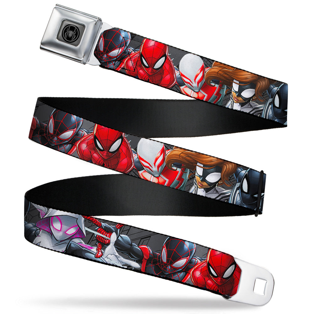 Spider Icon Silver/Black Seatbelt Belt - 6-Spider Hero Action Poses Grays Webbing Seatbelt Belts Marvel Comics