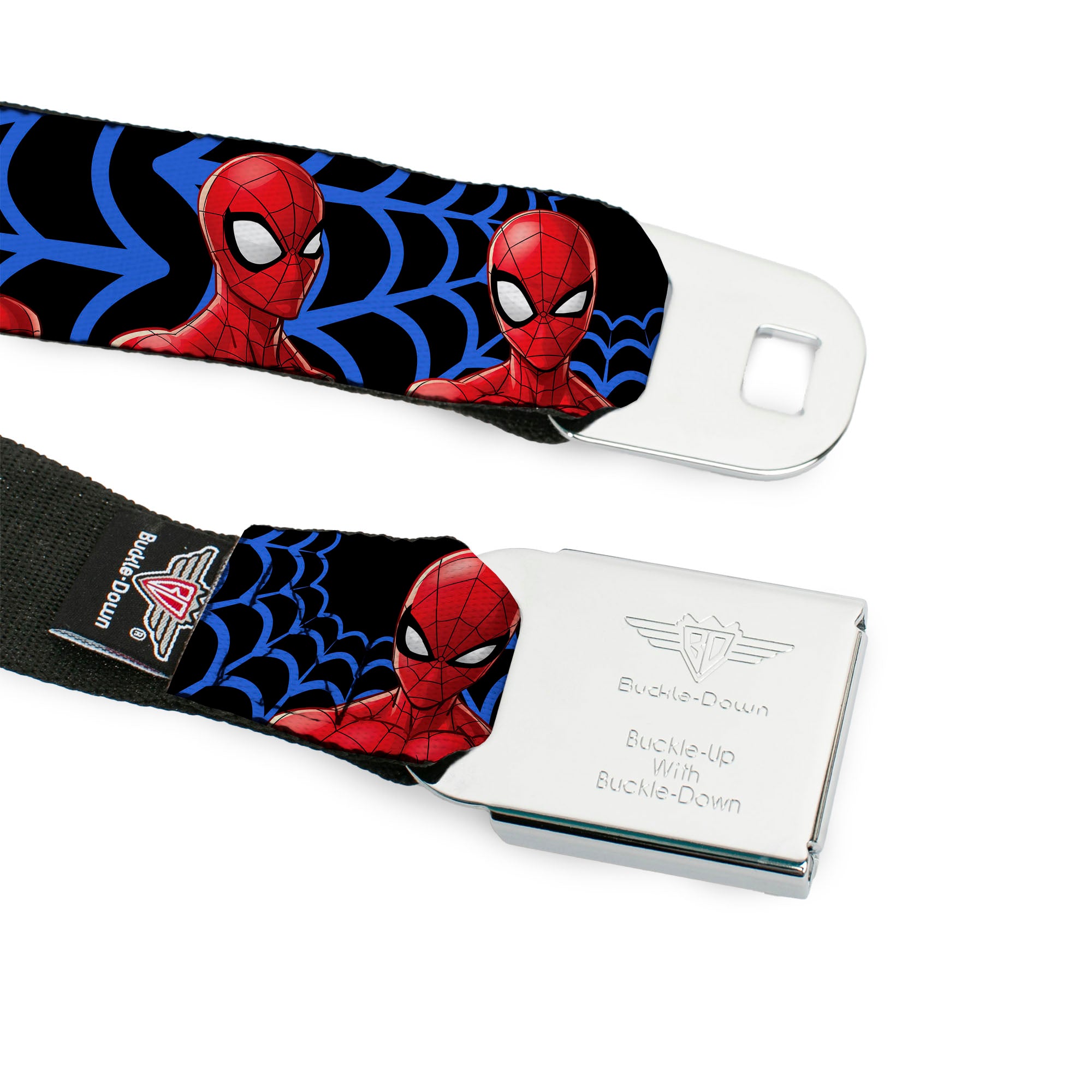 Spider-Man Half Wink Expression Full Color Black Seatbelt Belt - Spider-Man 3-Expressions/Web Orb Black/Blue Webbing Seatbelt Belts Marvel Comics