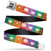 SOUTH PARK Title Logo Full Color Black/White Seatbelt Belt - South Park Boys Pose Blocks Multi Color Webbing Seatbelt Belts South Park