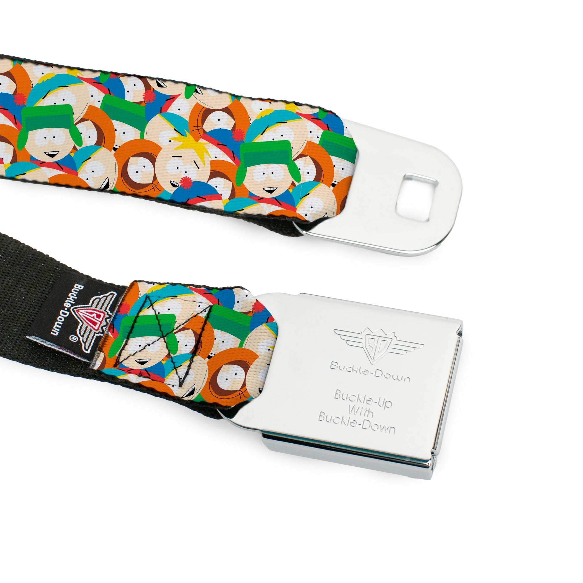 SOUTH PARK Title Logo Full Color Black/White Seatbelt Belt - South Park Boys Expressions Stacked Webbing Seatbelt Belts South Park