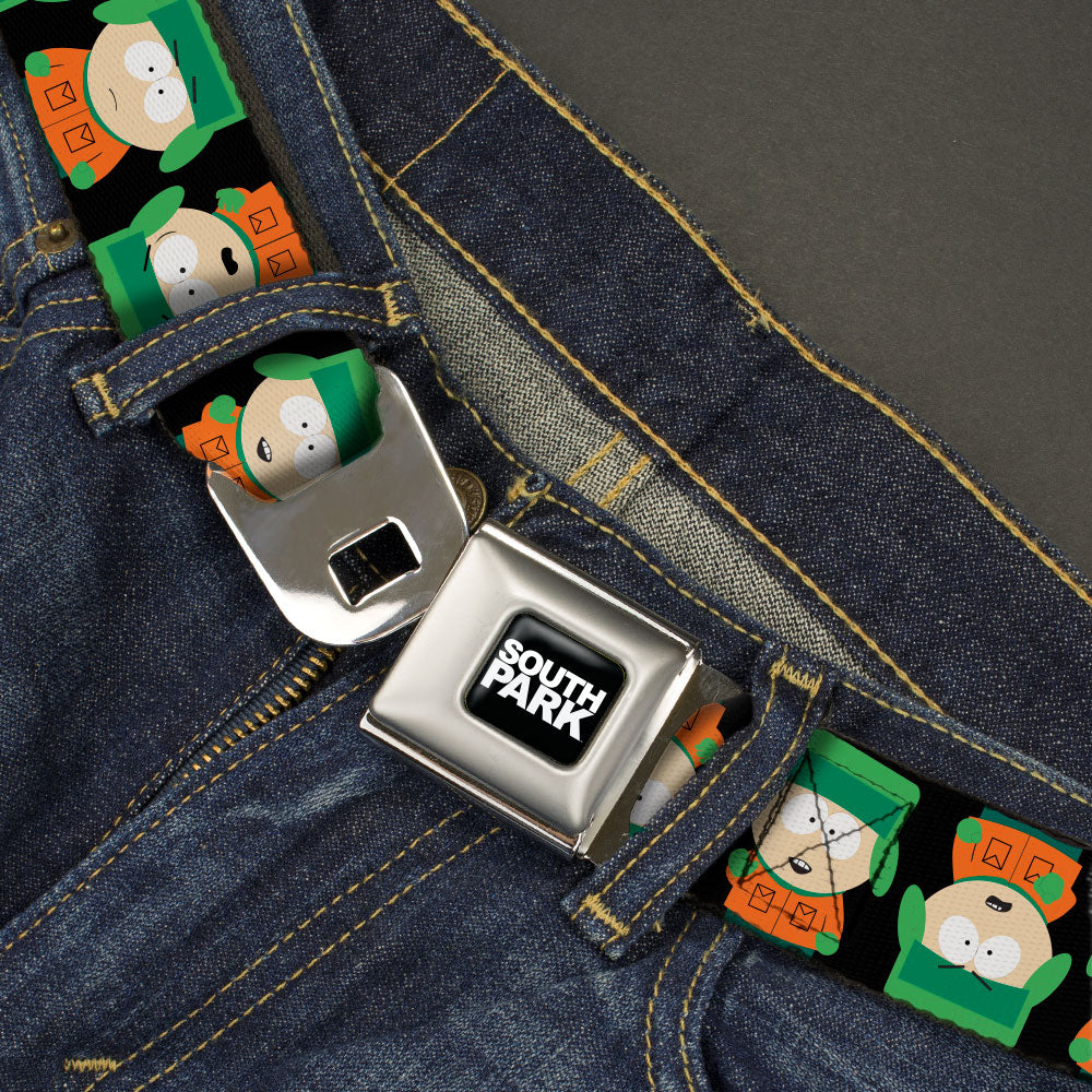 SOUTH PARK Title Logo Full Color Black/White Seatbelt Belt - South Park Kyle Flip Poses Black Webbing Seatbelt Belts South Park
