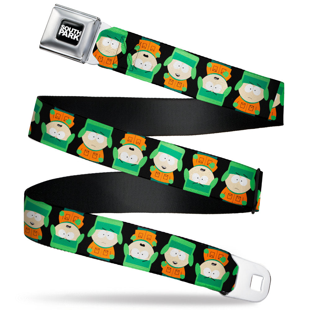 SOUTH PARK Title Logo Full Color Black/White Seatbelt Belt - South Park Kyle Flip Poses Black Webbing Seatbelt Belts South Park