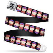 SOUTH PARK Title Logo Full Color Black/White Seatbelt Belt - South Park Stan Flip Poses Black Webbing Seatbelt Belts South Park