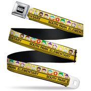 SOUTH PARK Title Logo Full Color Black/White Seatbelt Belt - SOUTH PARK ELEMENTARY School Bus Characters Pose Yellow Webbing Seatbelt Belts South Park