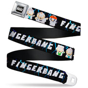 SOUTH PARK Title Logo Full Color Black/White Seatbelt Belt - South Park Boy Band FINGERBANG Lightning Pose Black Webbing Seatbelt Belts Comedy Central