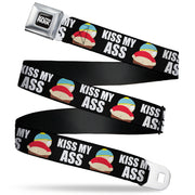 SOUTH PARK Title Logo Full Color Black/White Seatbelt Belt - South Park Cartman Pants KISS MY ASS Pose Black/White Webbing Seatbelt Belts South Park