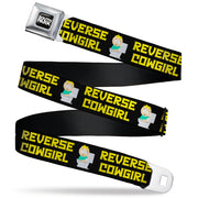 SOUTH PARK Title Logo Full Color Black/White Seatbelt Belt - South Park Butters REVERSE COWGIRL Toilet Pose Black/Yellow Webbing Seatbelt Belts South Park