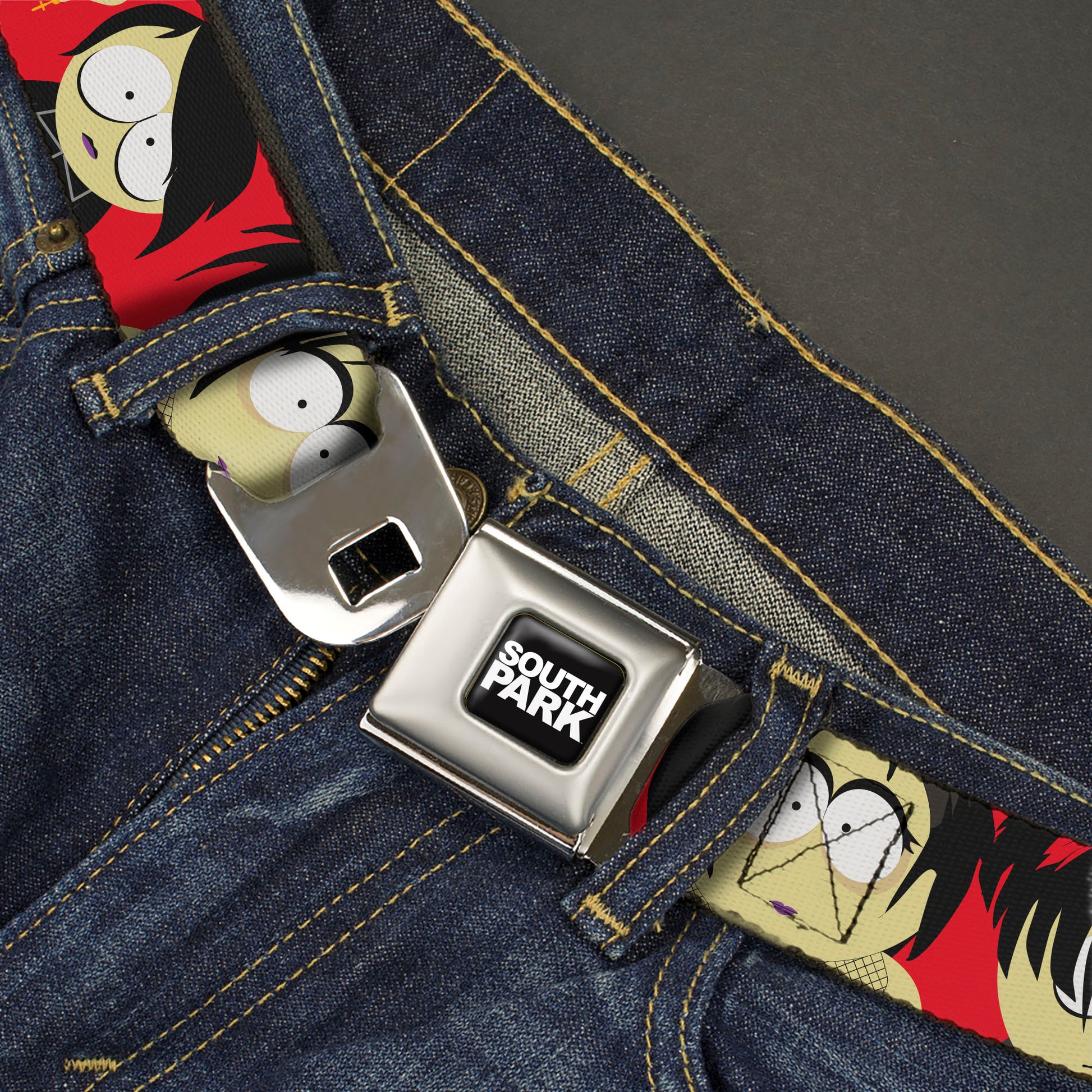SOUTH PARK Title Logo Full Color Black/White Seatbelt Belt - South Park Goth Kids Expressions Red Webbing Seatbelt Belts South Park