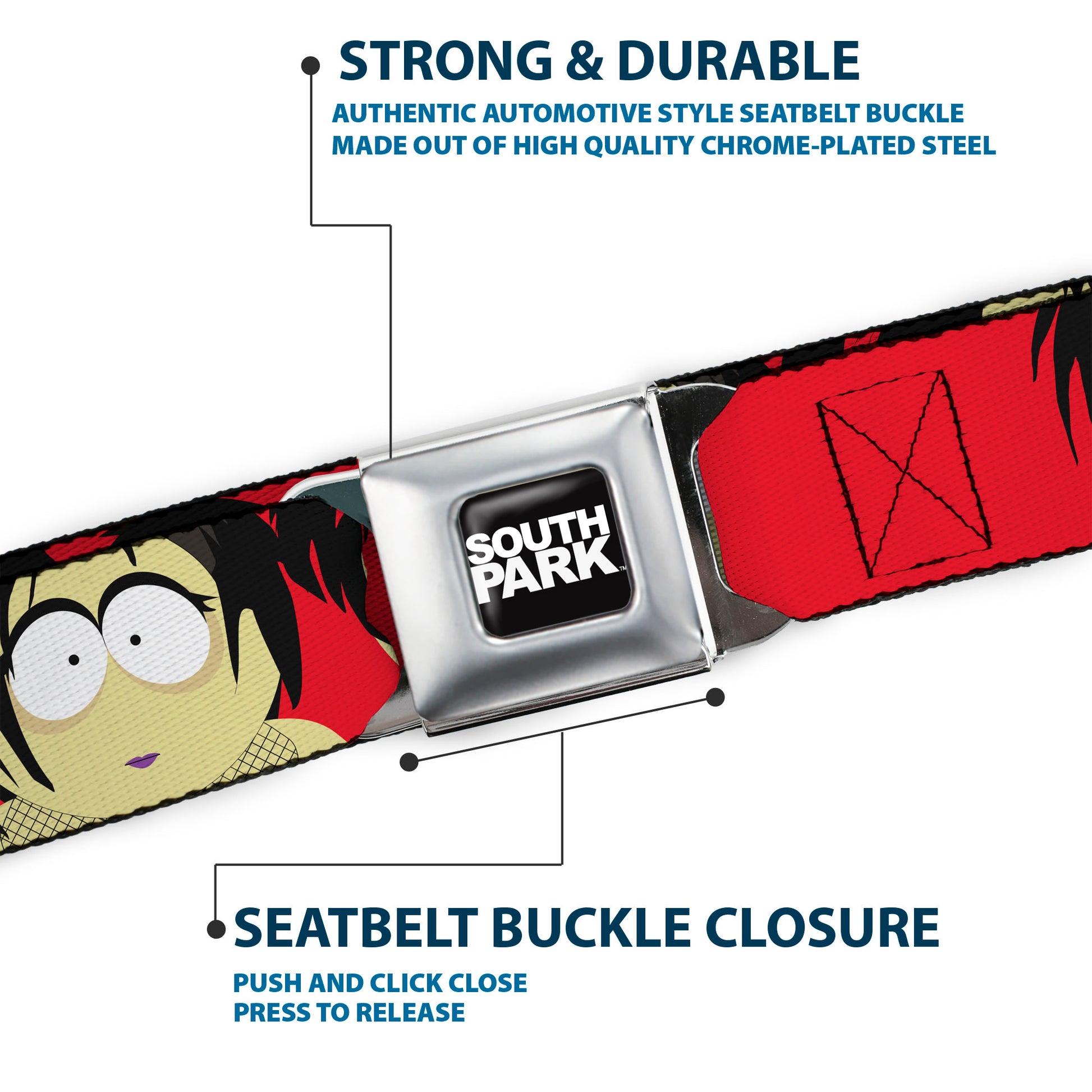 SOUTH PARK Title Logo Full Color Black/White Seatbelt Belt - South Park Goth Kids Expressions Red Webbing Seatbelt Belts South Park