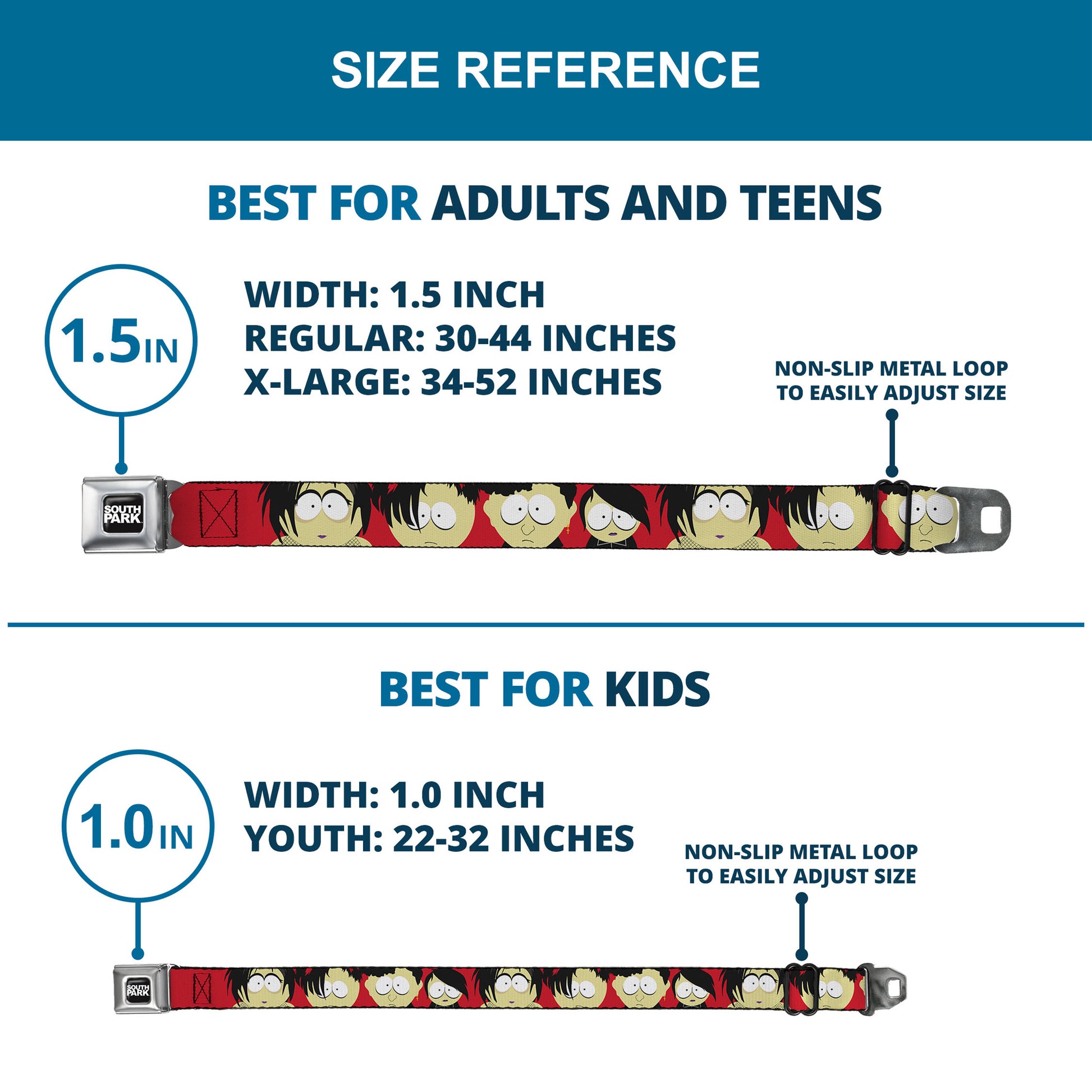 SOUTH PARK Title Logo Full Color Black/White Seatbelt Belt - South Park Goth Kids Expressions Red Webbing Seatbelt Belts South Park