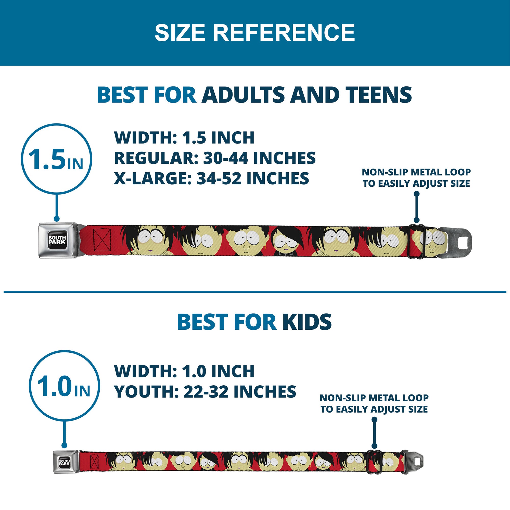 SOUTH PARK Title Logo Full Color Black/White Seatbelt Belt - South Park Goth Kids Expressions Red Webbing Seatbelt Belts South Park