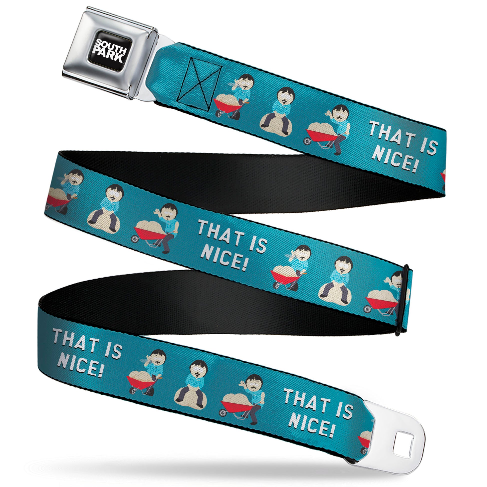 SOUTH PARK Title Logo Full Color Black/White Seatbelt Belt - South Park Randy Marsh THAT IS NICE Big Balls Poses Blue Webbing Seatbelt Belts South Park