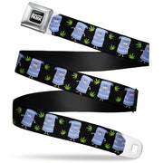 SOUTH PARK Title Logo Full Color Black/White Seatbelt Belt - South Park Towlie and Scattered Pot Leaves Black Webbing Seatbelt Belts South Park