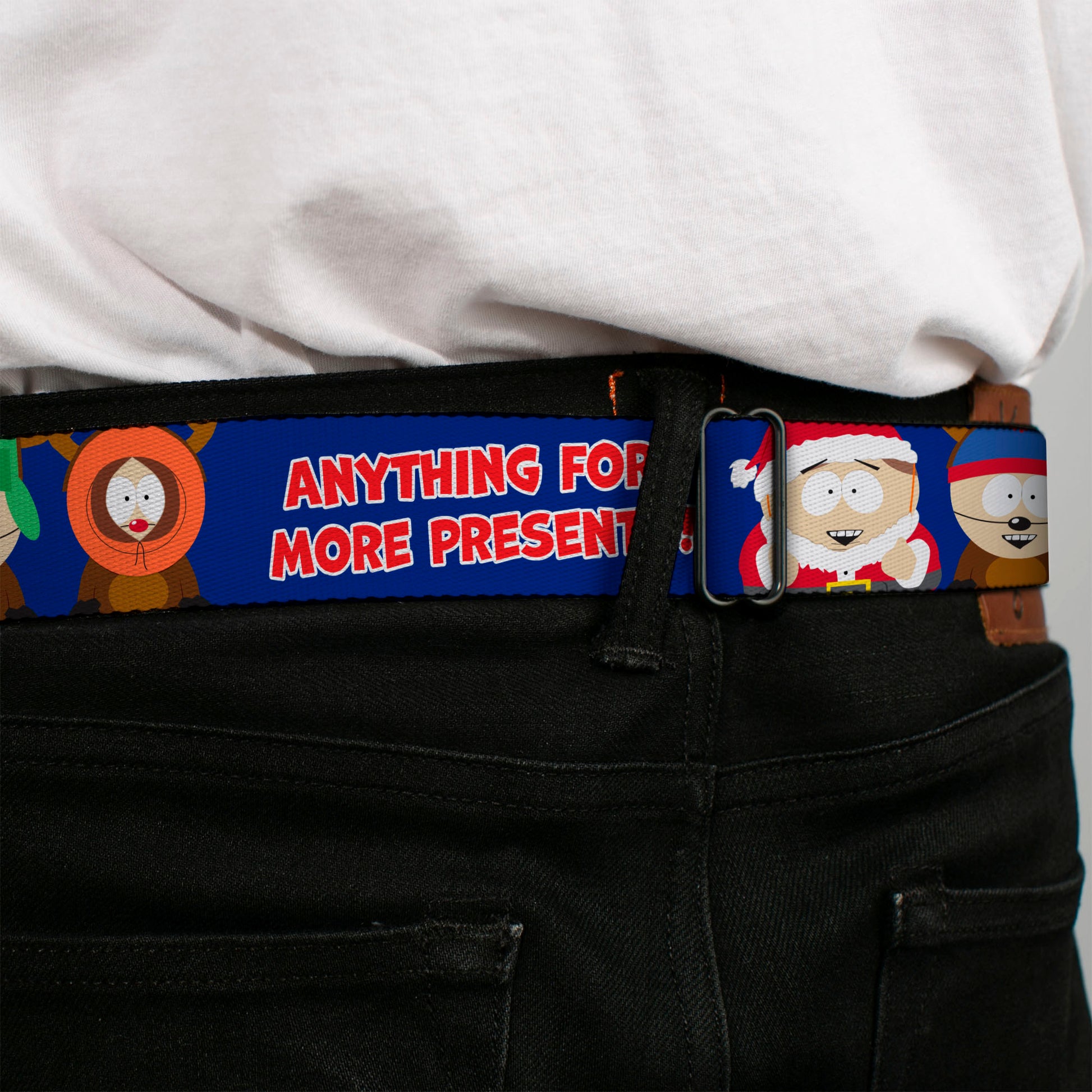 SOUTH PARK Title Logo Full Color Black/White Seatbelt Belt - South Park Boys ANYTHING FOR MORE PRESENTS Pose Blue Webbing Seatbelt Belts South Park