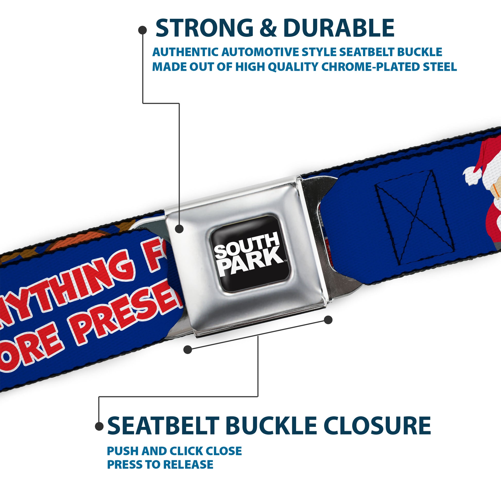 SOUTH PARK Title Logo Full Color Black/White Seatbelt Belt - South Park Boys ANYTHING FOR MORE PRESENTS Pose Blue Webbing Seatbelt Belts South Park