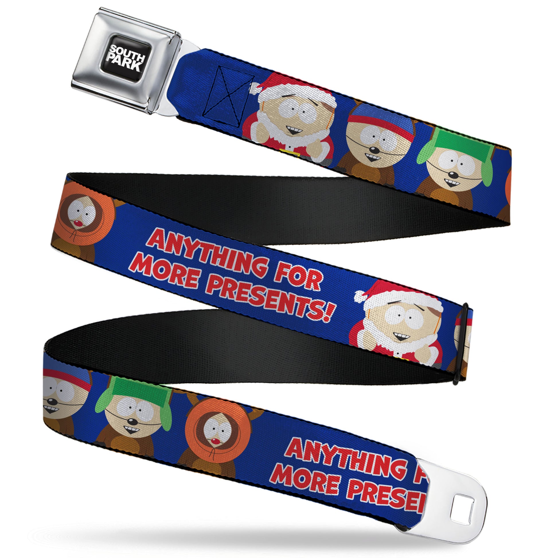 SOUTH PARK Title Logo Full Color Black/White Seatbelt Belt - South Park Boys ANYTHING FOR MORE PRESENTS Pose Blue Webbing Seatbelt Belts South Park