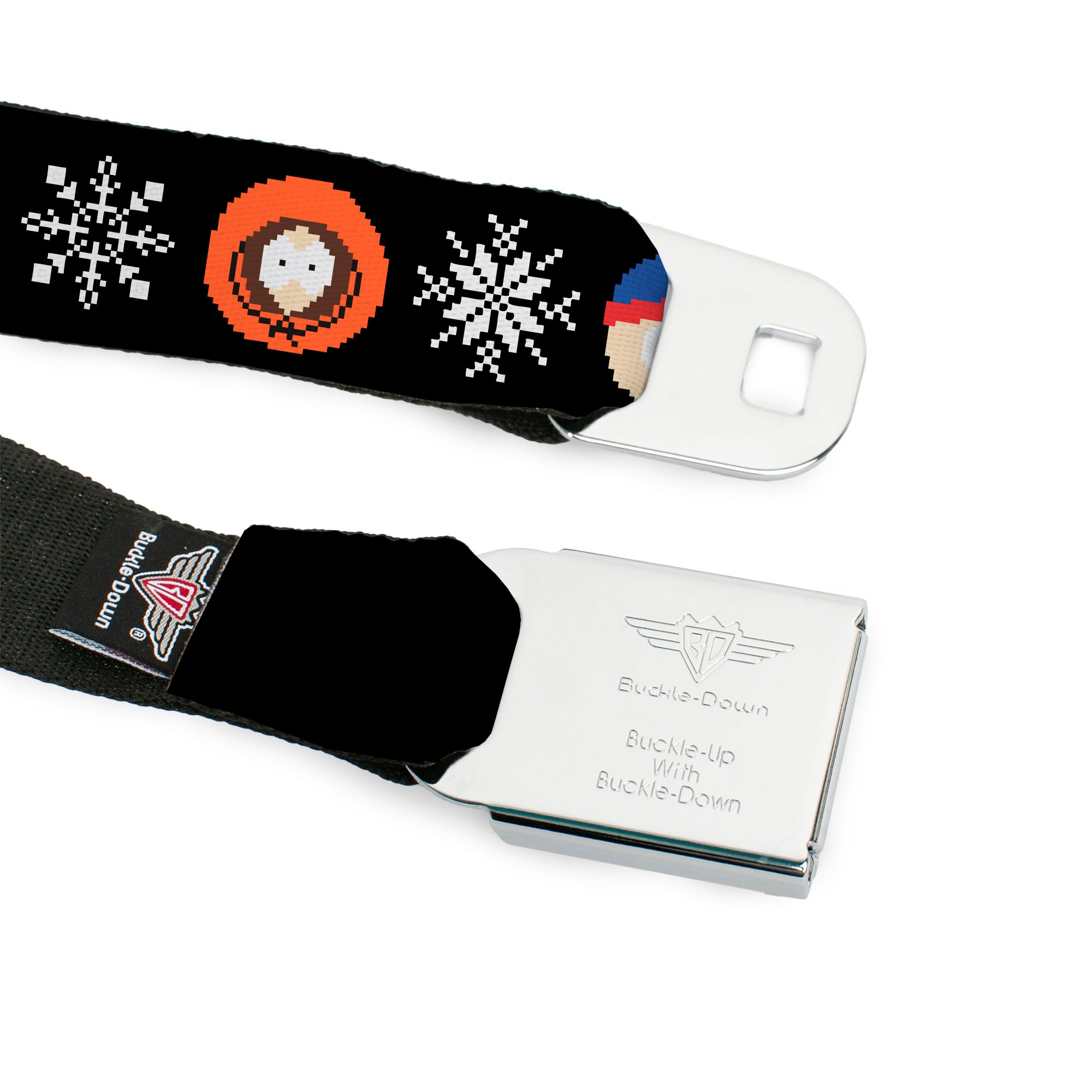 SOUTH PARK Title Logo Full Color Black/White Seatbelt Belt - South Park Boys Ugly Christmas Sweater Faces Black Webbing Seatbelt Belts South Park