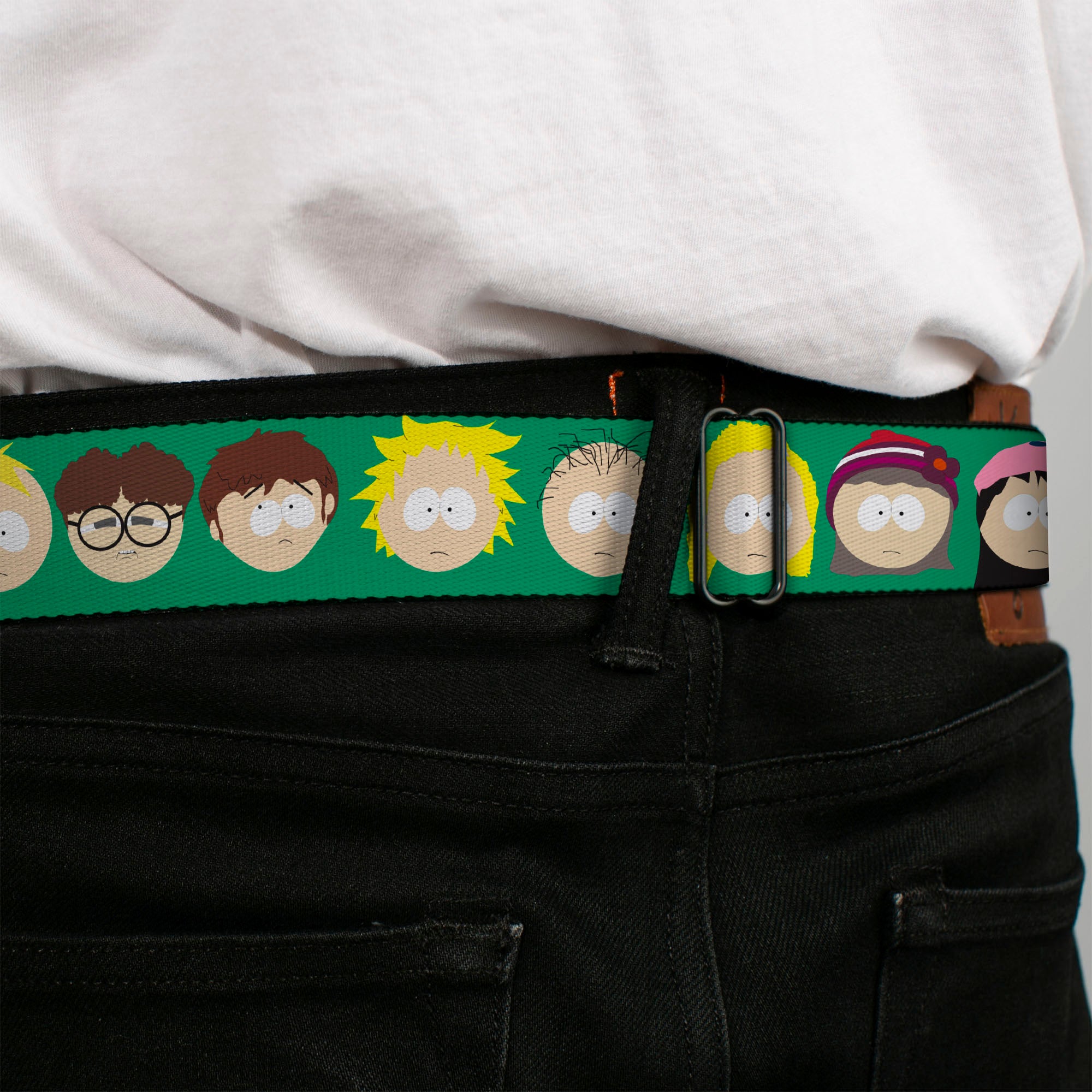SOUTH PARK Title Logo Full Color Black/Yellow Seatbelt Belt - South Park Kids Faces Green Webbing Seatbelt Belts South Park