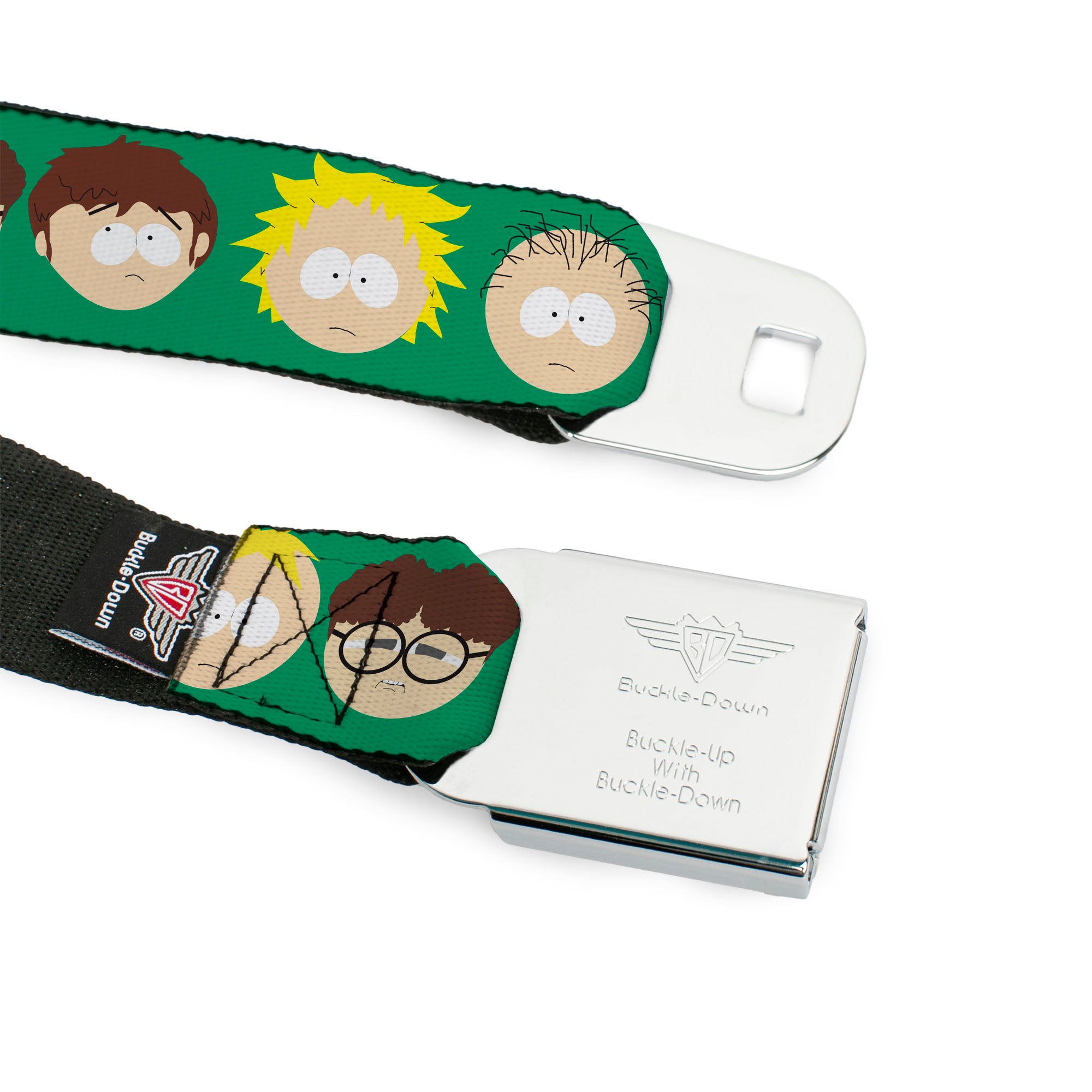 SOUTH PARK Title Logo Full Color Black/Yellow Seatbelt Belt - South Park Kids Faces Green Webbing Seatbelt Belts South Park