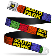 SOUTH PARK Title Logo Full Color Black/Yellow Seatbelt Belt - SOUTH PARK Boys Face Drawing and Title Logo Color Block Multi Color Webbing Seatbelt Belts South Park