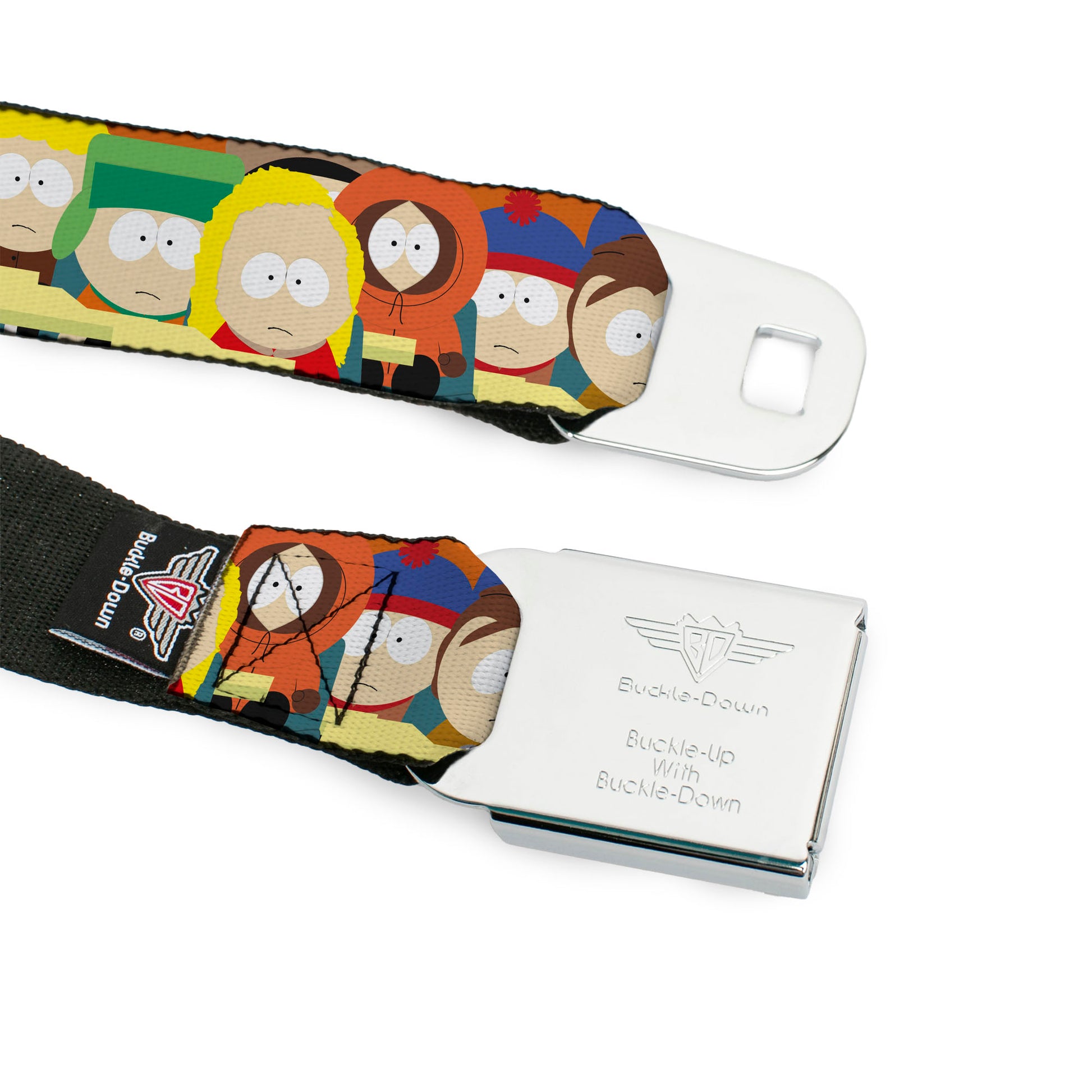 SOUTH PARK Title Logo Full Color Black/Yellow Seatbelt Belt - South Park School Kids Faces Stacked Webbing Seatbelt Belts South Park
