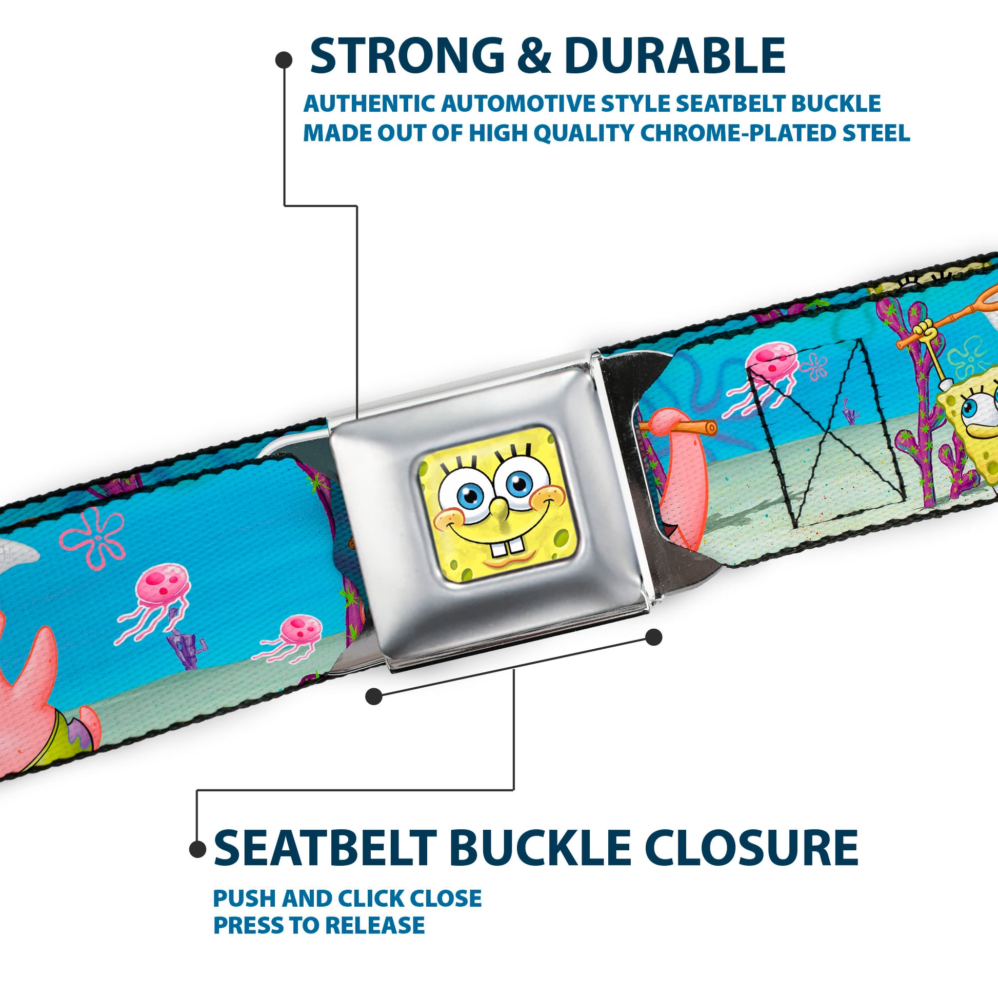 Sponge Bob 3-D Face CLOSE-UP Full Color Seatbelt Belt - SpongeBob & Patrick Starfish Jellyfishing Scenes Webbing Seatbelt Belts SpongeBob SquarePants